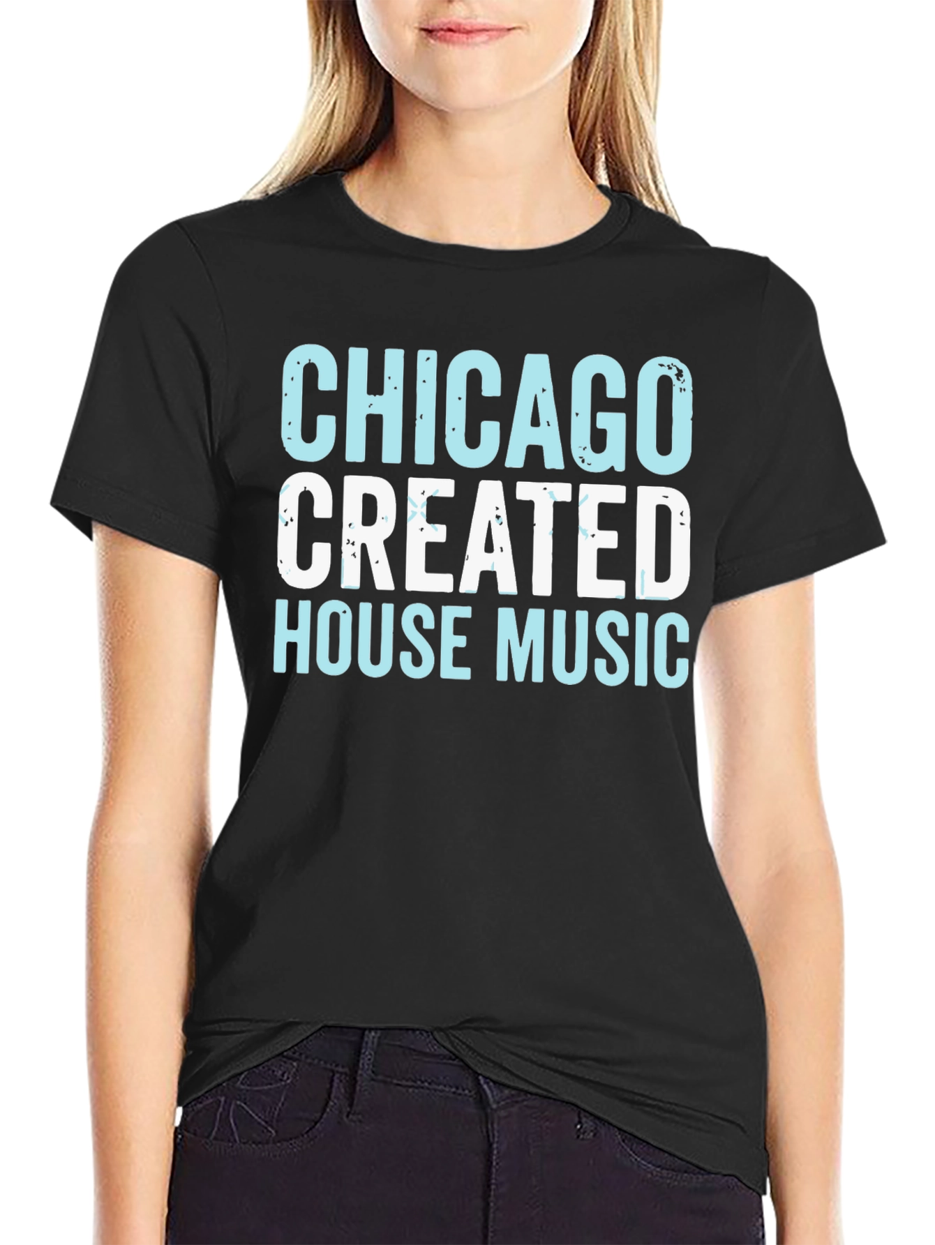 Black Chicago House Music T-Shirt view 2