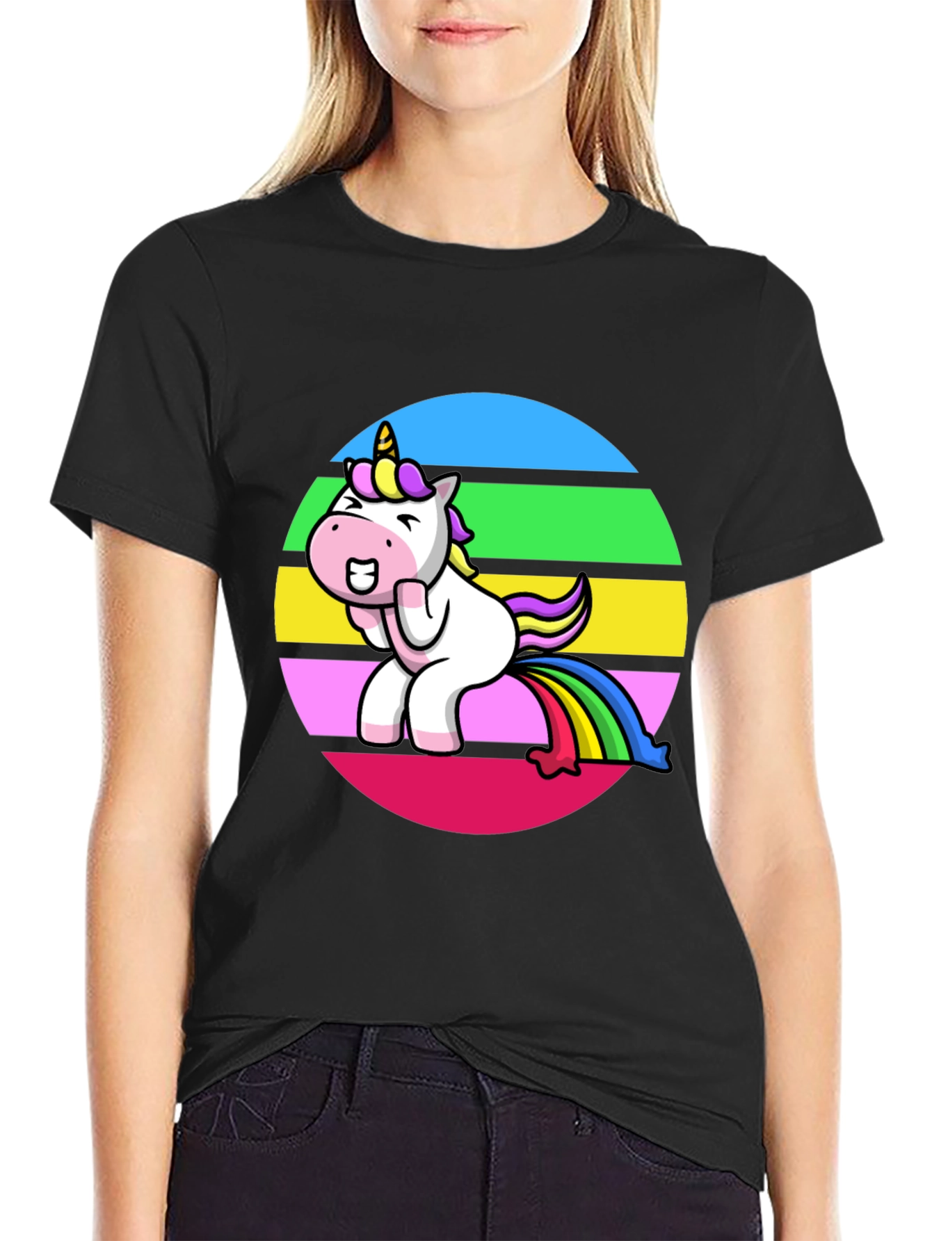 Black Unicorn Rainbow Humor Graphic Tee view 2