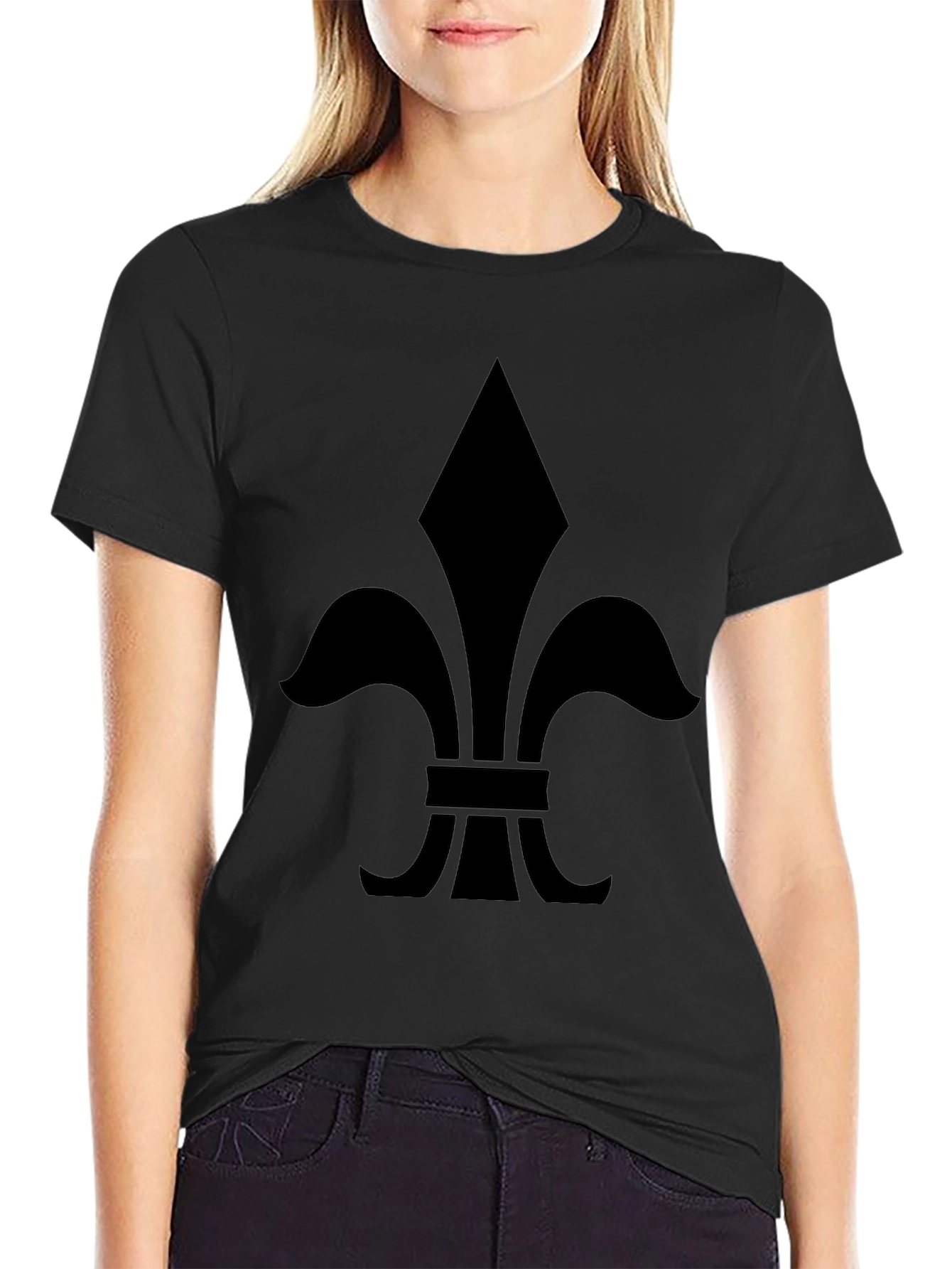 Black Fleur-de-lis Graphic Black T-Shirt view 2