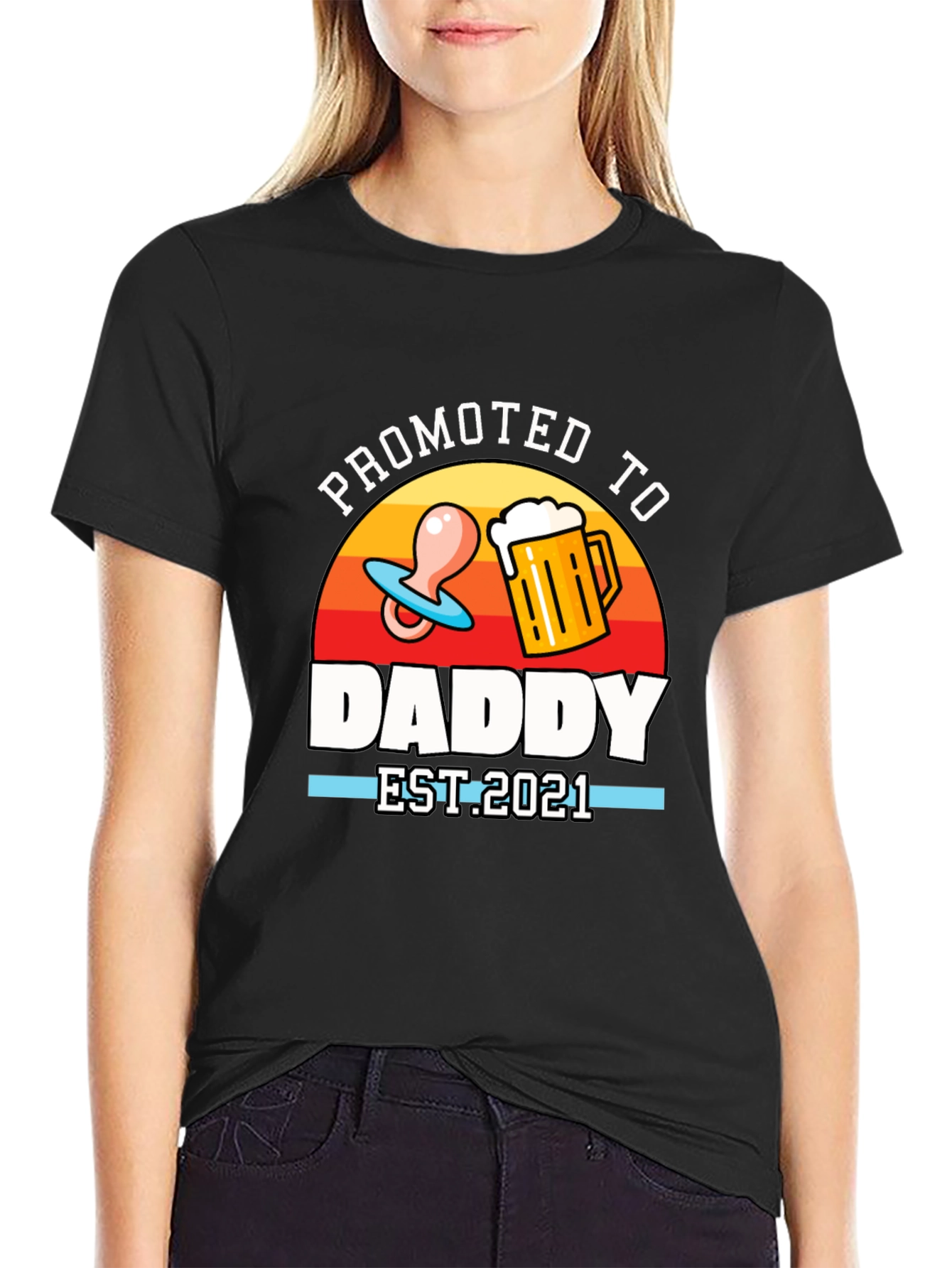 Black Promoted to Daddy EST 2021 T-Shirt view 2