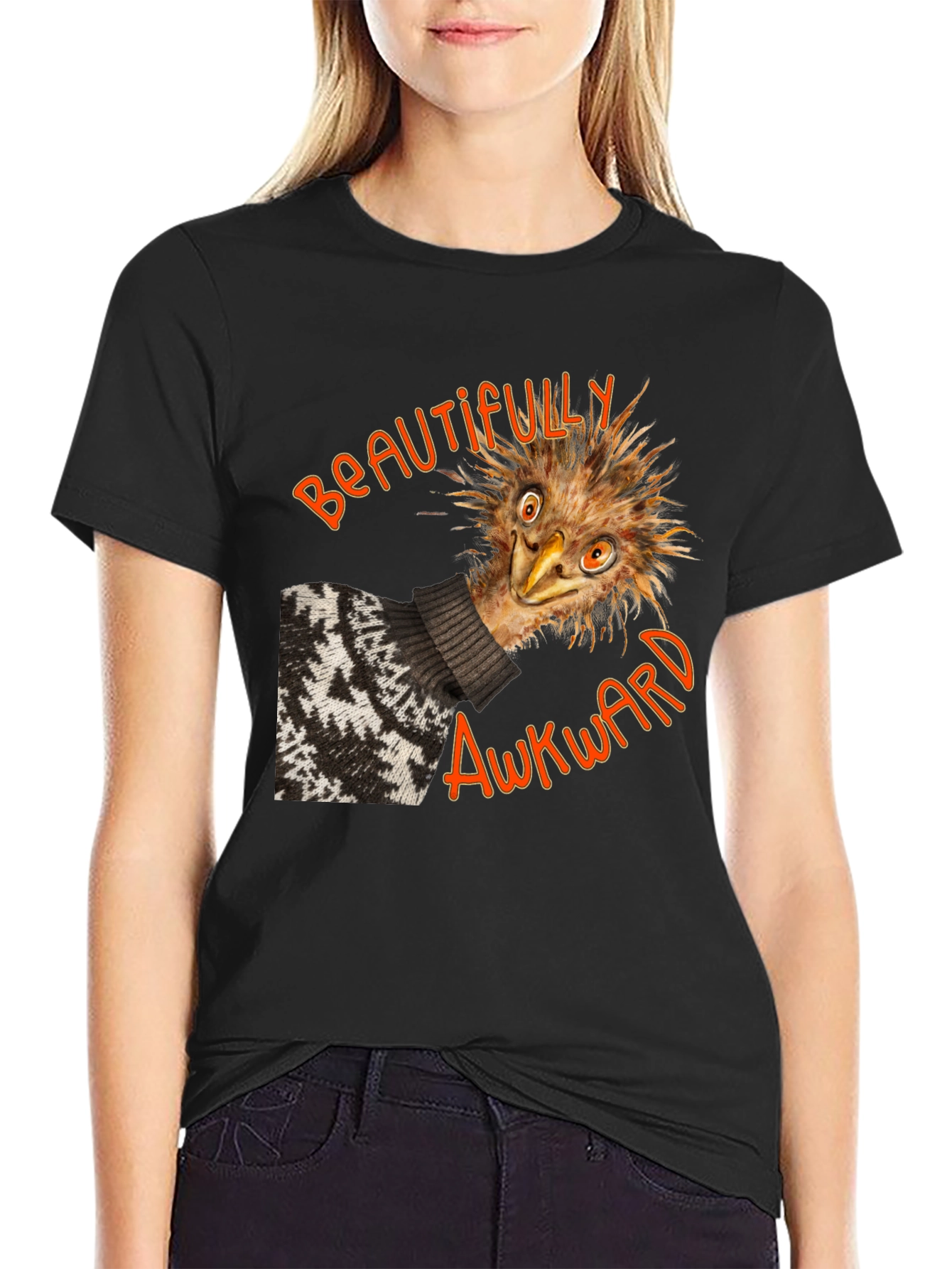 Black Beautifully Awkward Emu Graphic Tee view 2