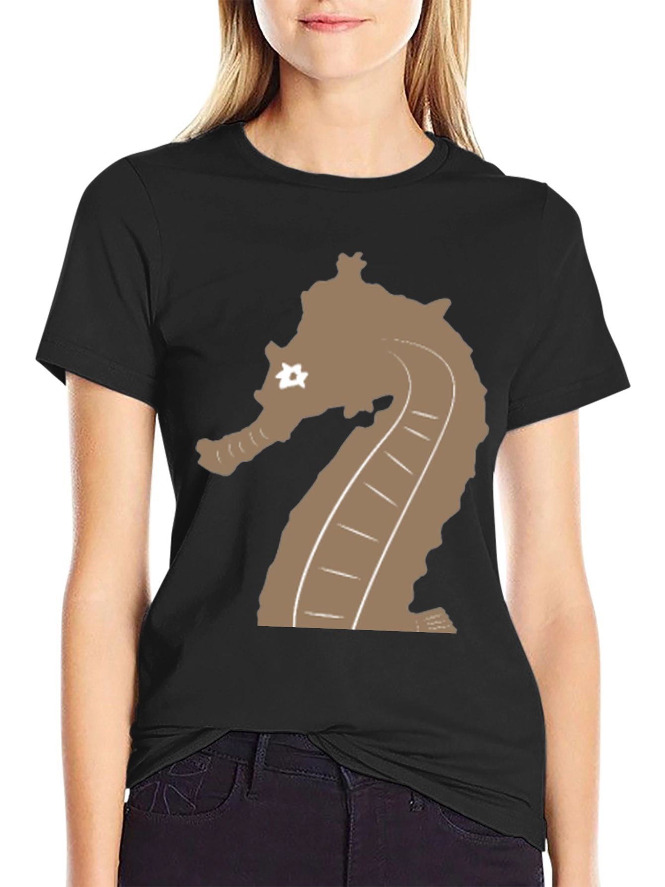 Black Black T-Shirt with Seahorse Graphic view 2