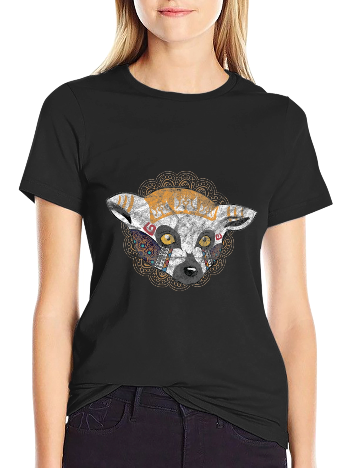Black Abstract Lemur Graphic Black T-Shirt view 2