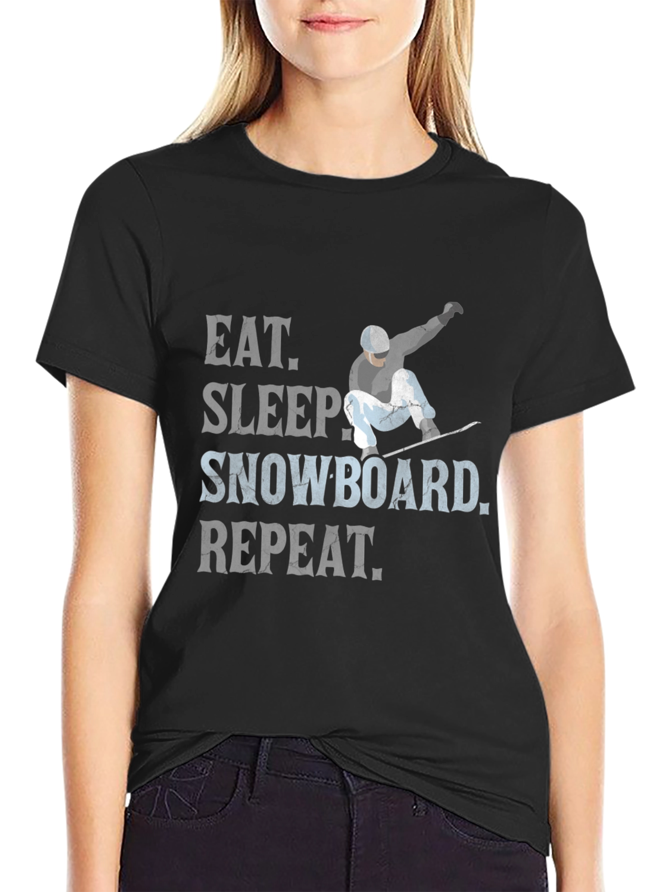 Black Eat Sleep Snowboard Repeat T-Shirt view 2