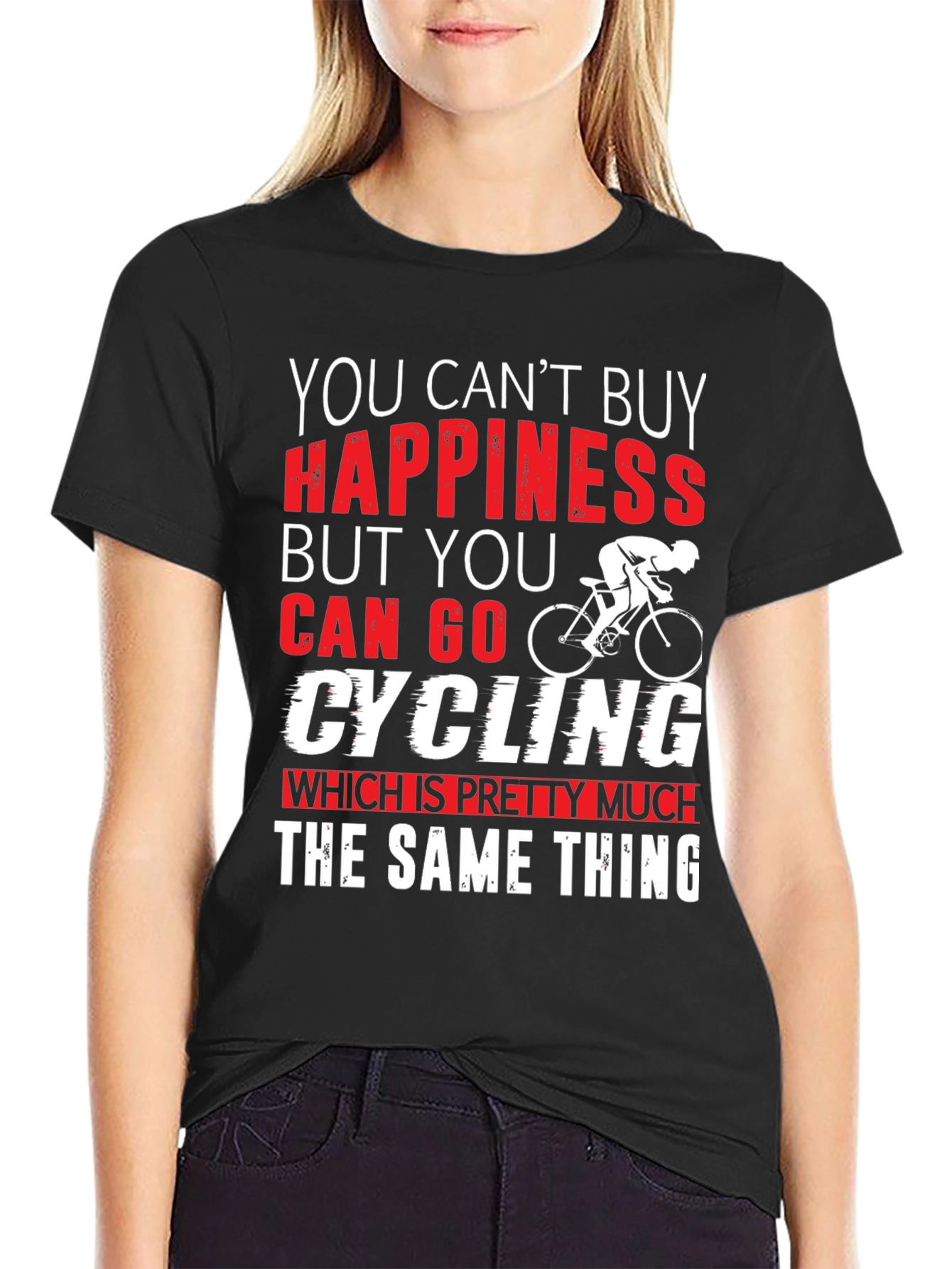 Black Cycling Happiness T-Shirt | Bike Lover Gift view 2