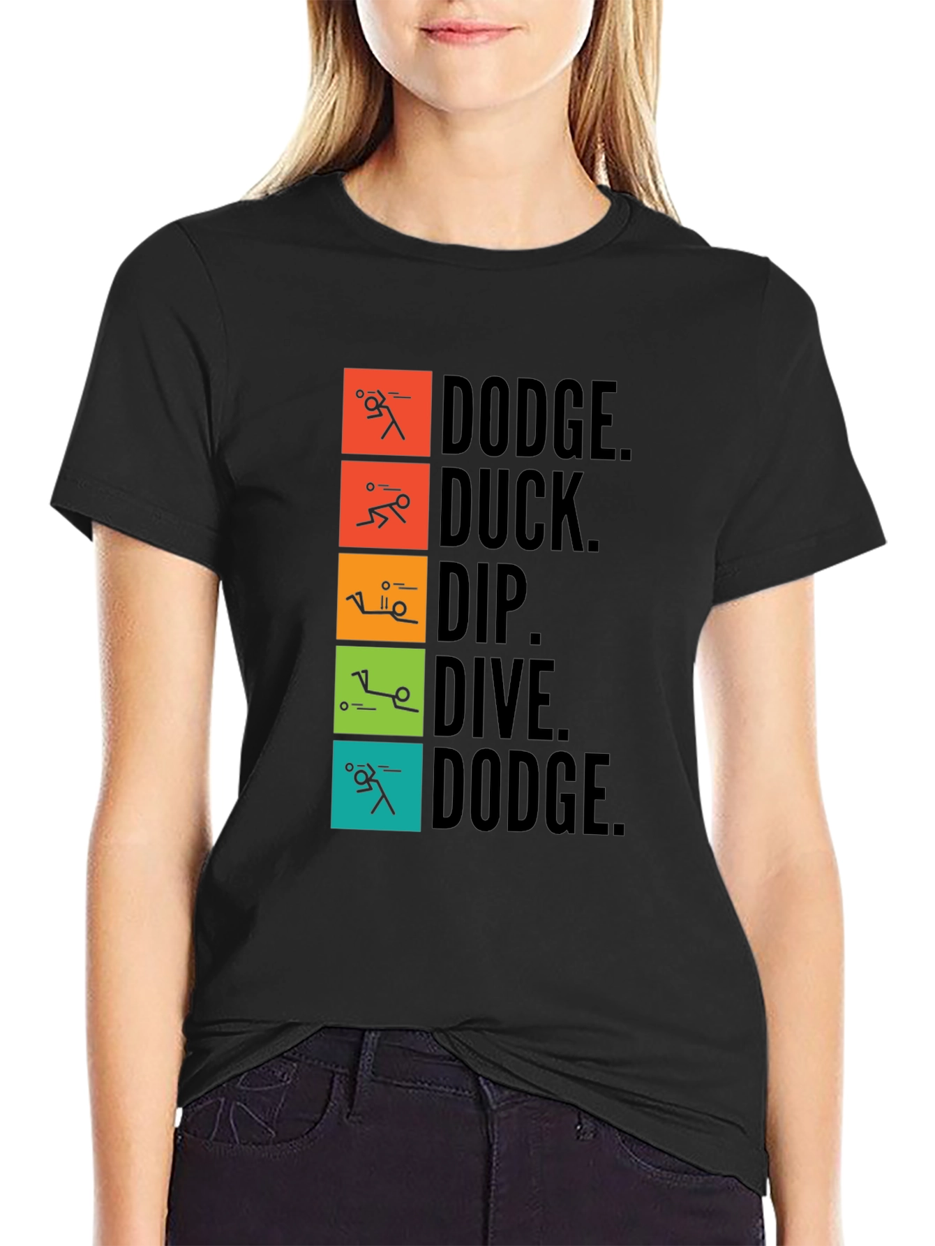 Black Dodgeball Inspired T-Shirt - Dodge, Duck, Dip, Dive, Dodge view 2