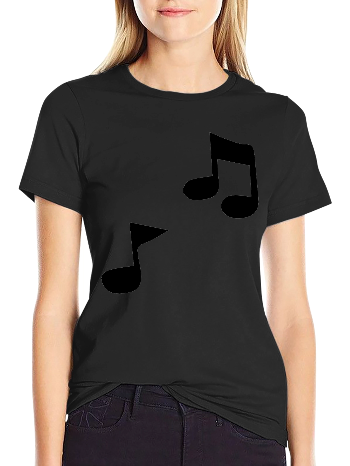 Black Musical Note Graphic Tee - Black Cotton Comfort view 2