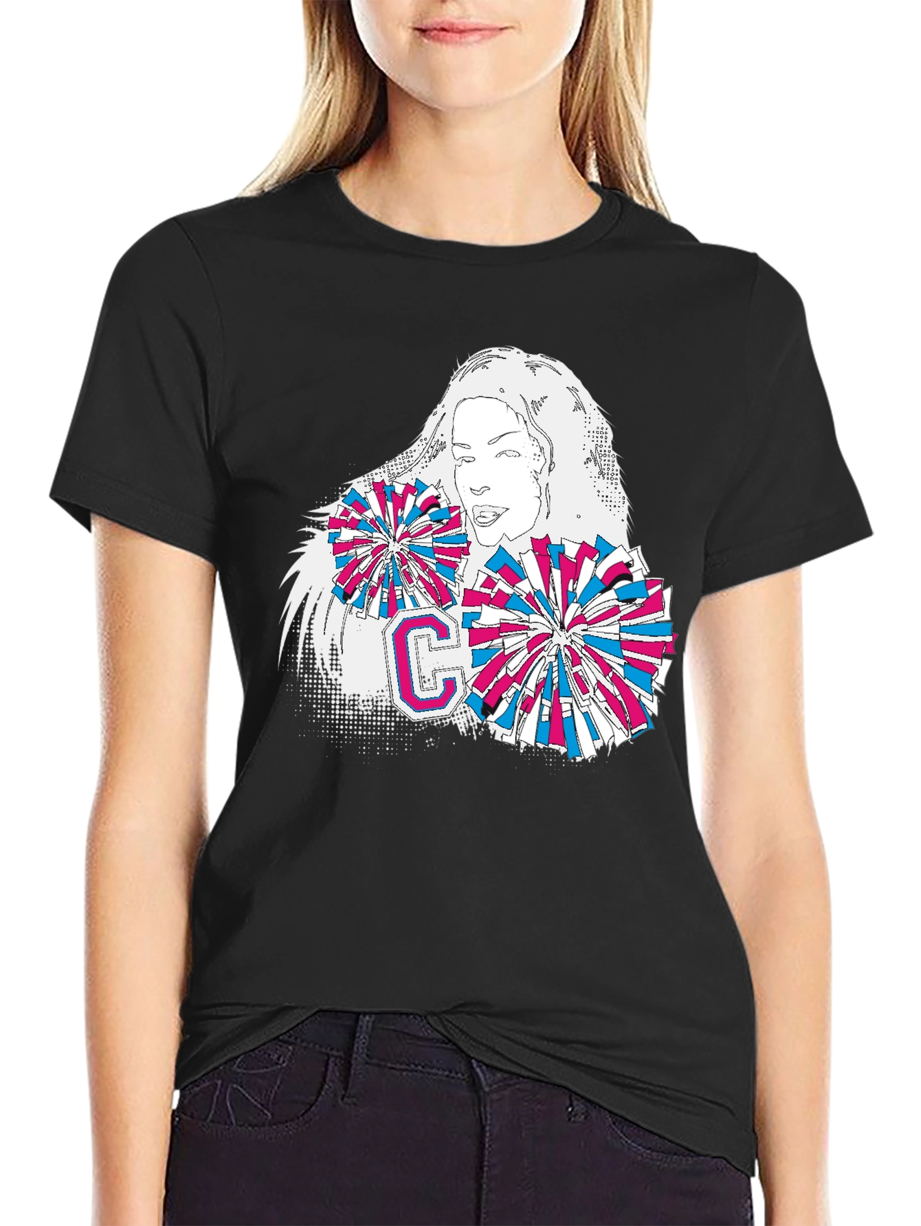 Black Cheerleader Graphic T-Shirt - Stylish Cotton Tee view 2