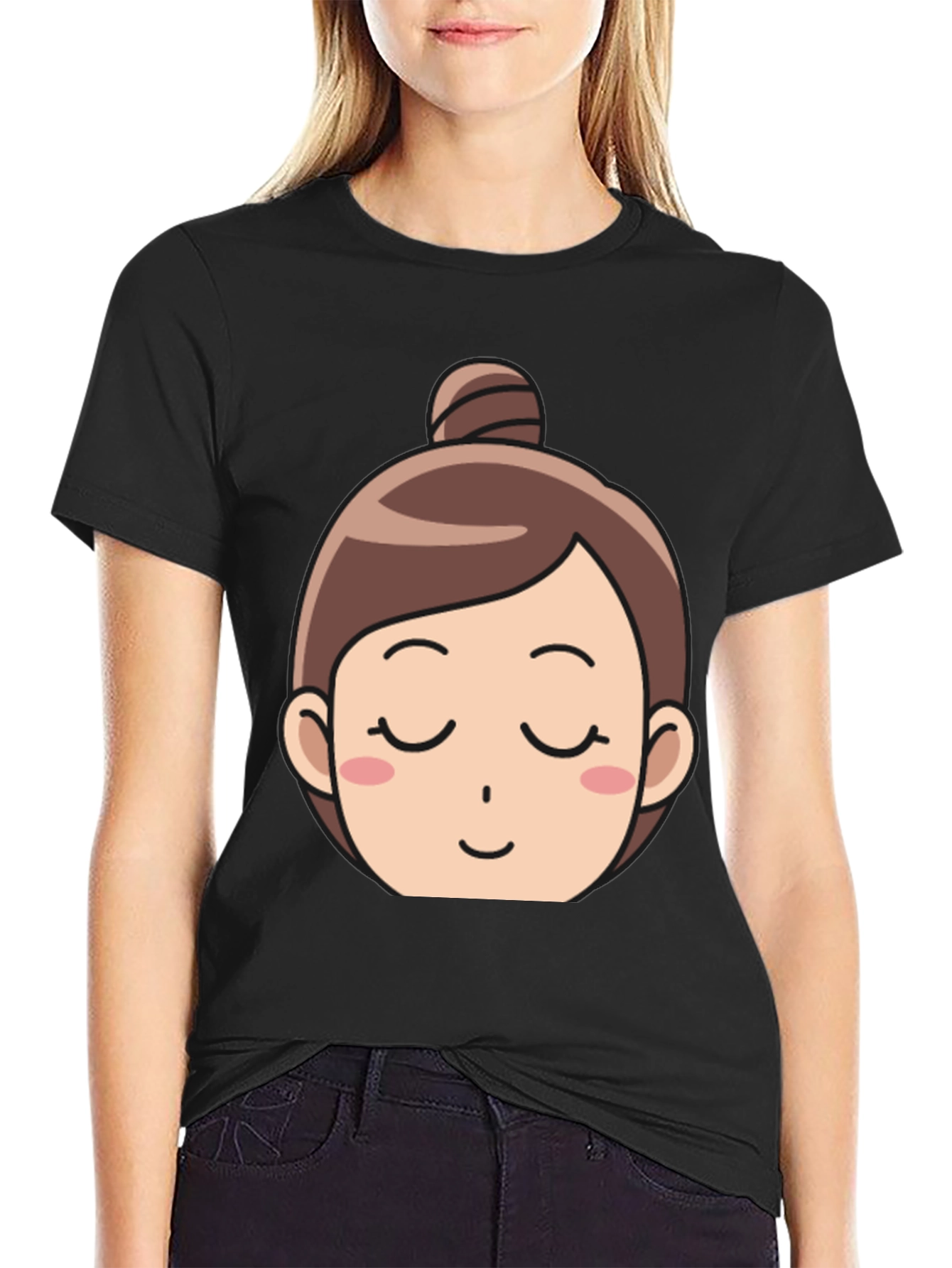 Black Cartoon Girl Face T-Shirt view 2