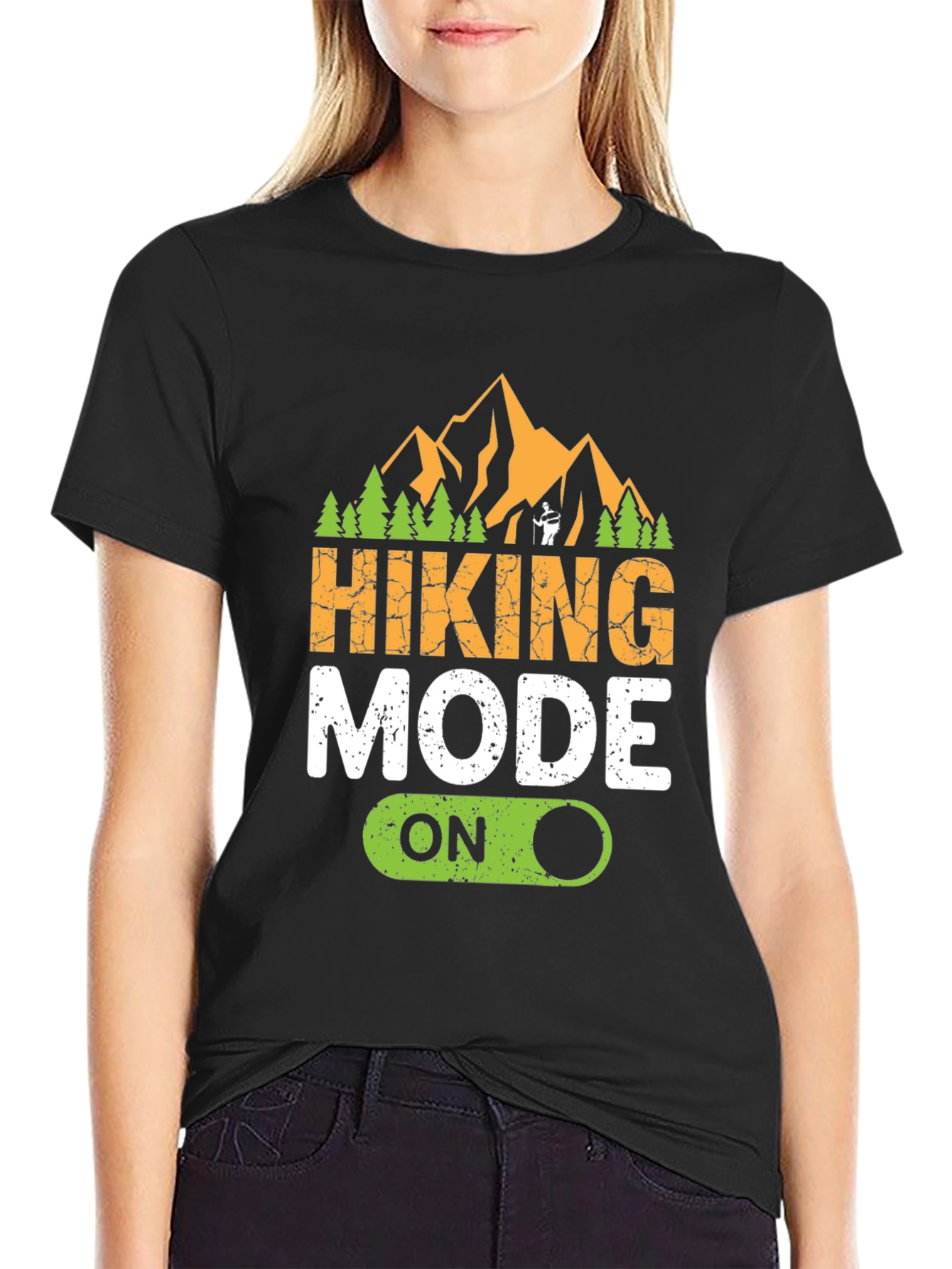 Black Hiking Mode On Graphic Tee - Adventure Ready! view 2