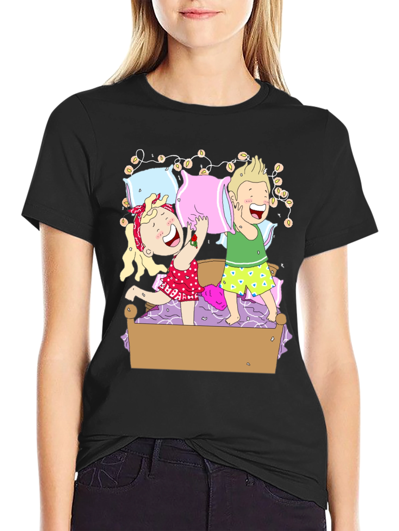 Black Pillow Fight T-Shirt view 2