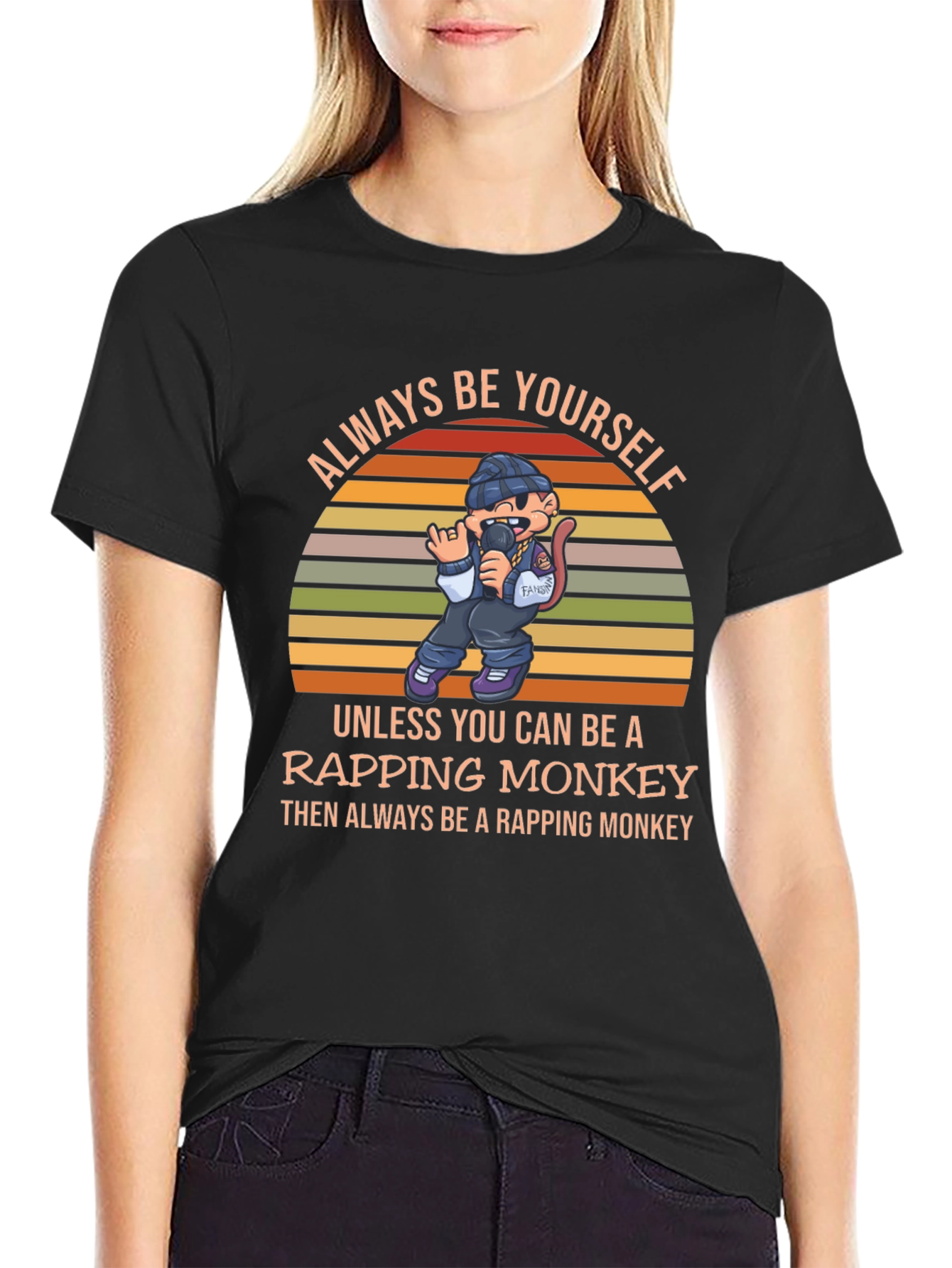 Black Rapping Monkey Graphic T-Shirt - Be Yourself view 2