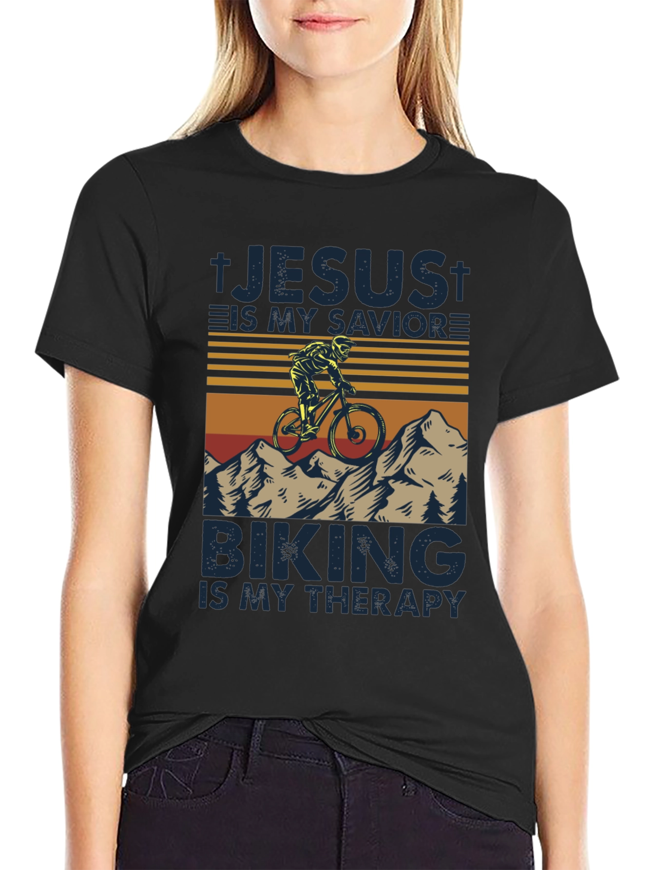 Jesus Is My Savior Biking Is My Therapy T-Shirt - 2