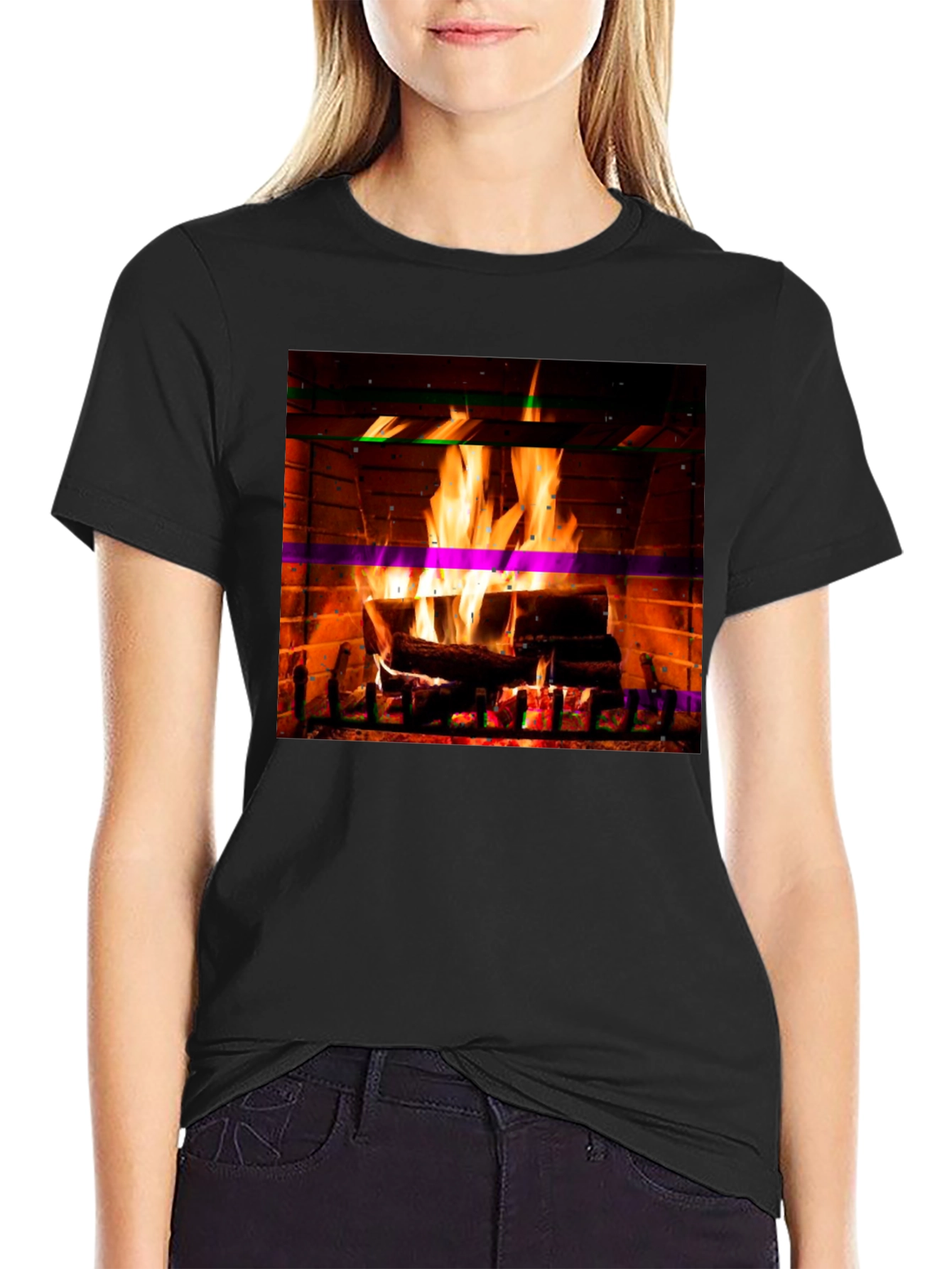 Black Cozy Fireplace Graphic T-Shirt view 2