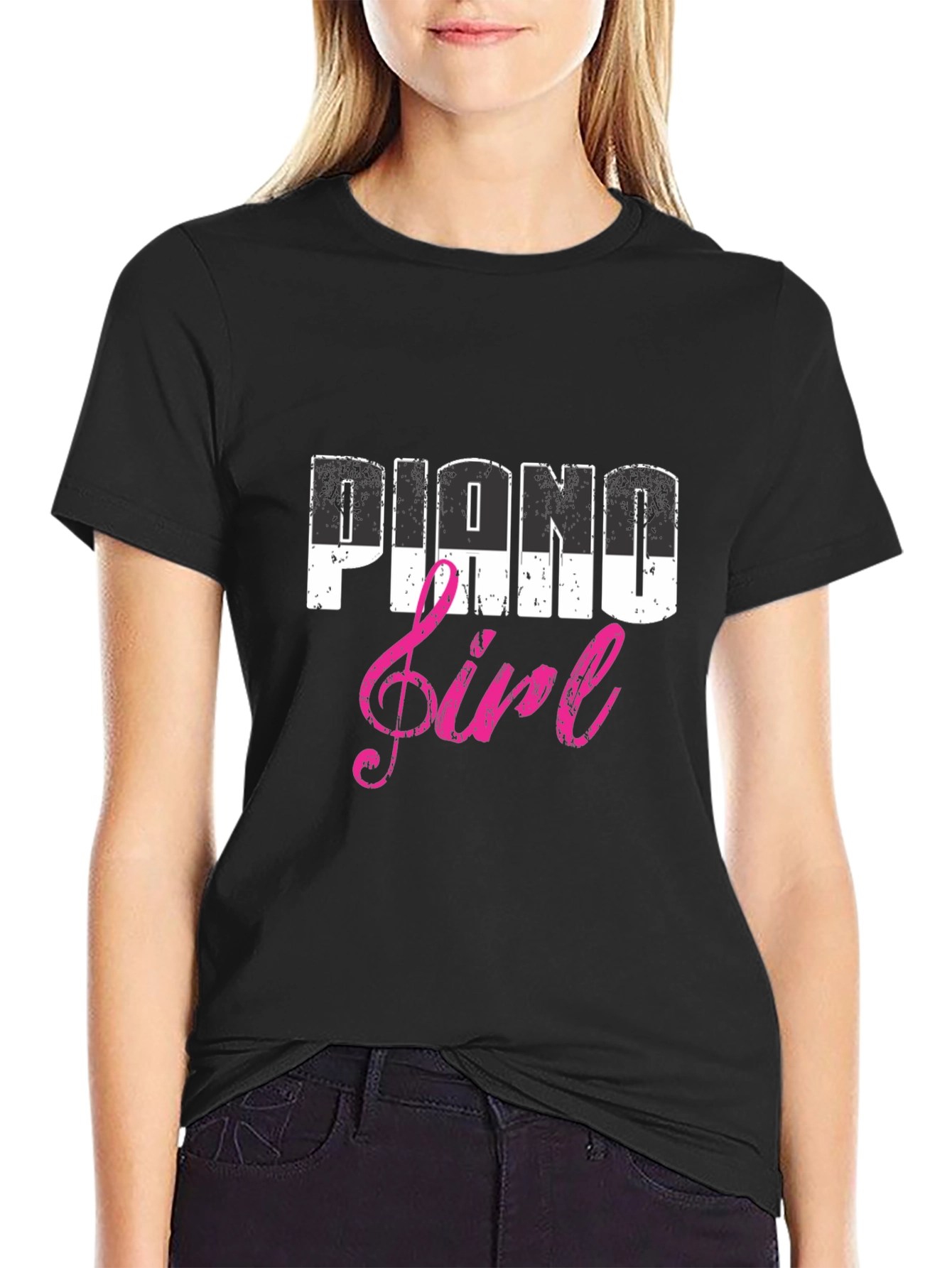 Black Piano Girl Tee - Music Lover T-Shirt view 2
