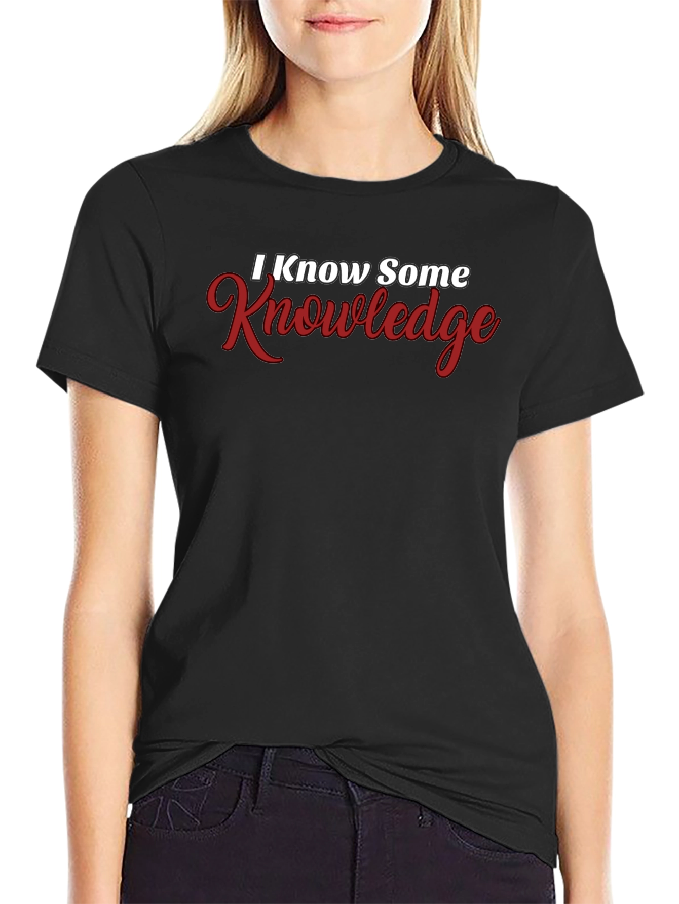 Black I Know Some Knowledge Graphic T-Shirt - Black Crew Neck view 2