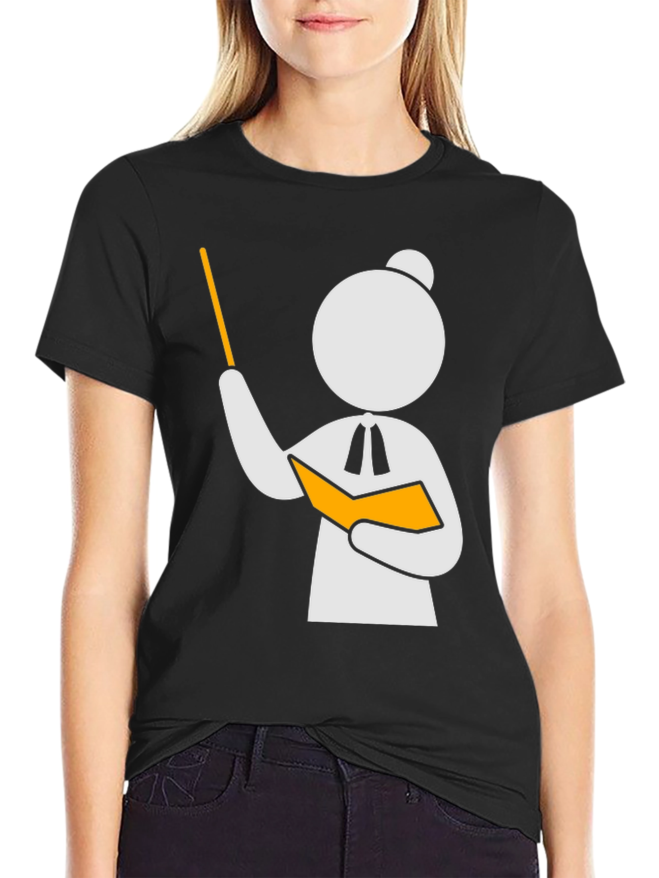 Black Teacher Stick Figure Black T-Shirt view 2