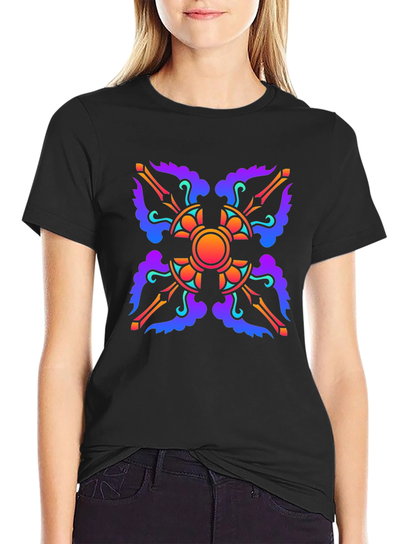 Black Vajra Graphic Tee - Bold Colorful Design on Black view 2