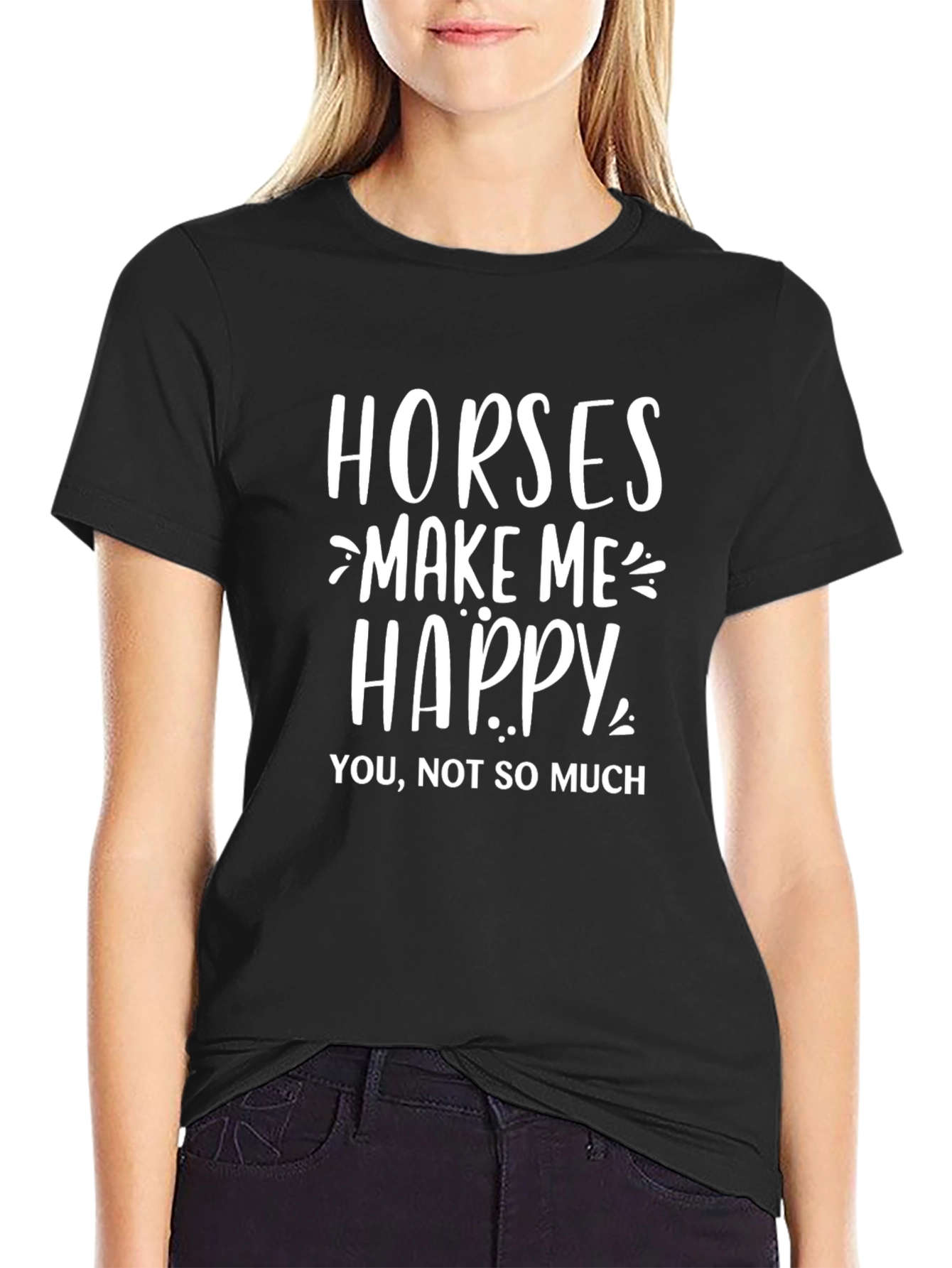 Black Horses Make Me Happy Black Graphic Tee view 2