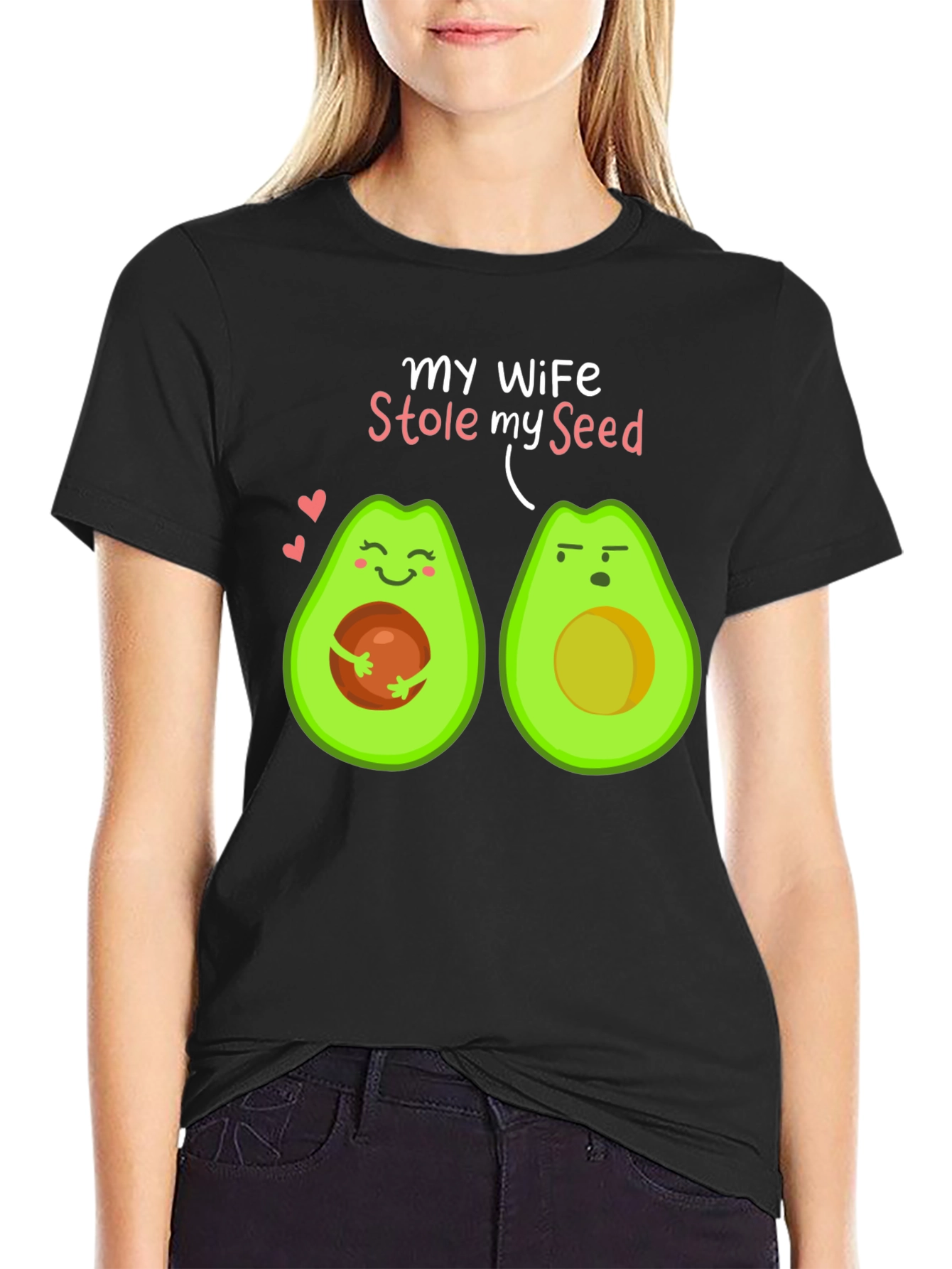 Black Funny Avocado Couple T-Shirt - My Wife Stole My Seed view 2