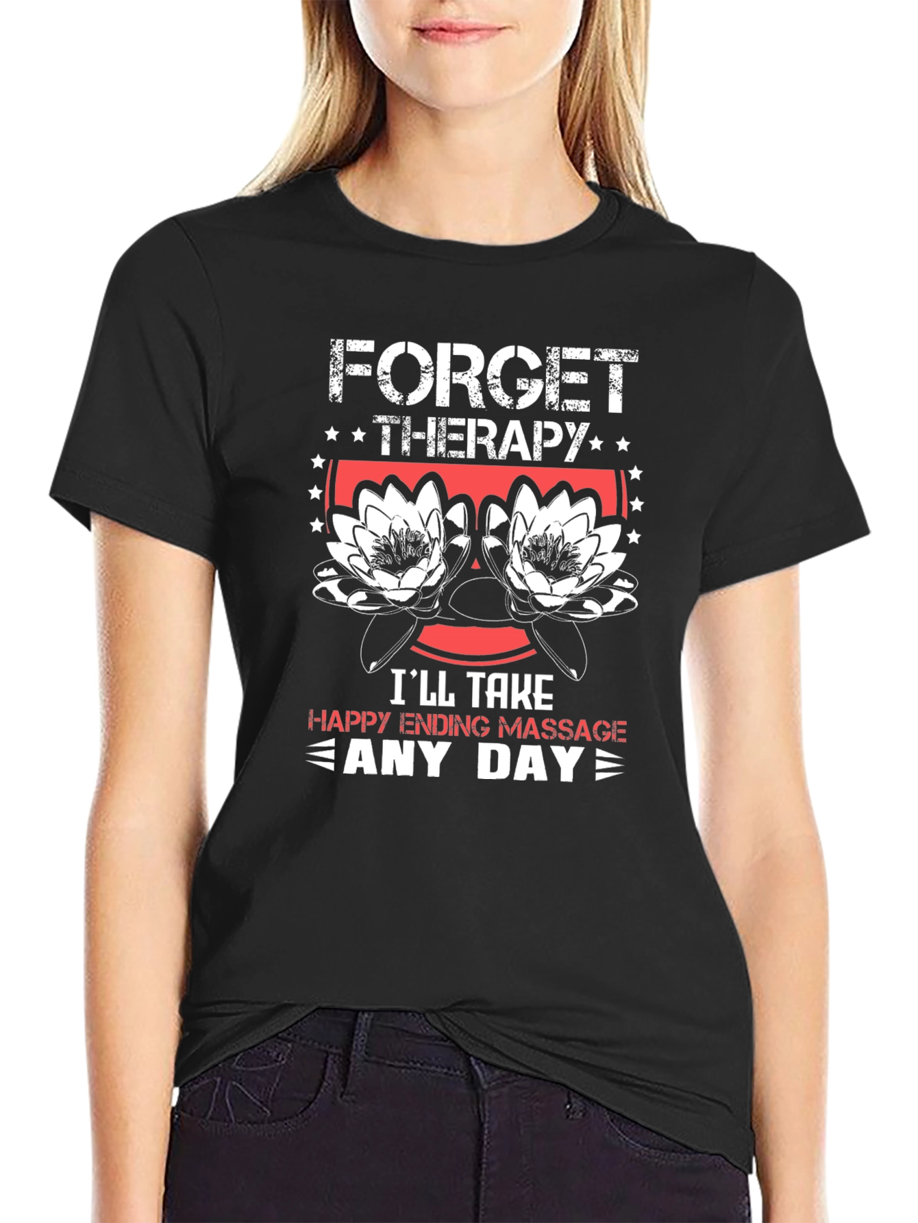 Black Forget Therapy Funny Massage Graphic T-Shirt view 2