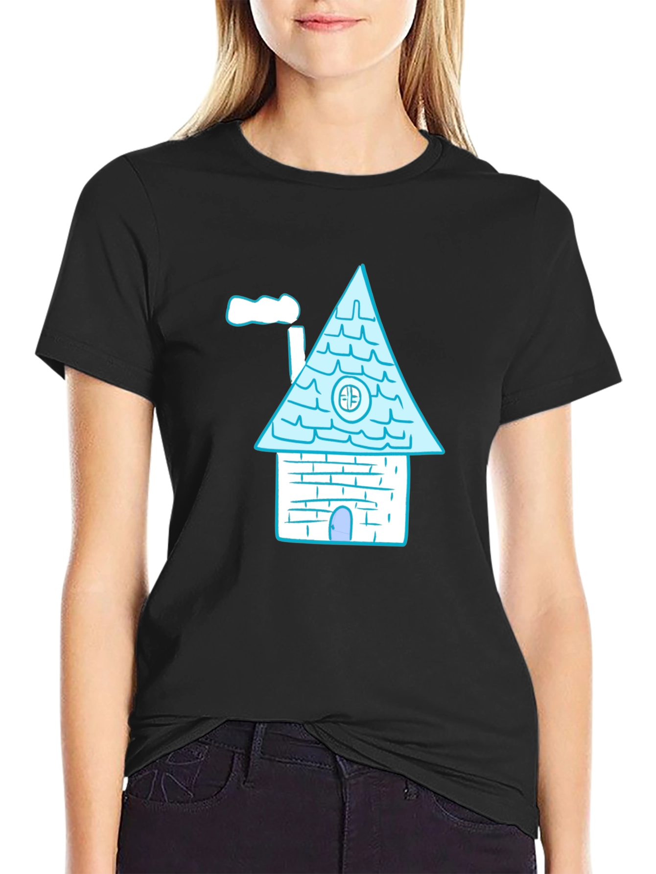 Black Whimsical House Graphic Tee - Black view 2