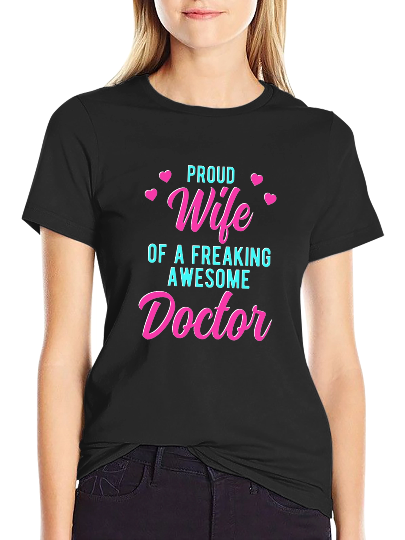 Black Proud Wife of an Awesome Doctor T-Shirt view 2