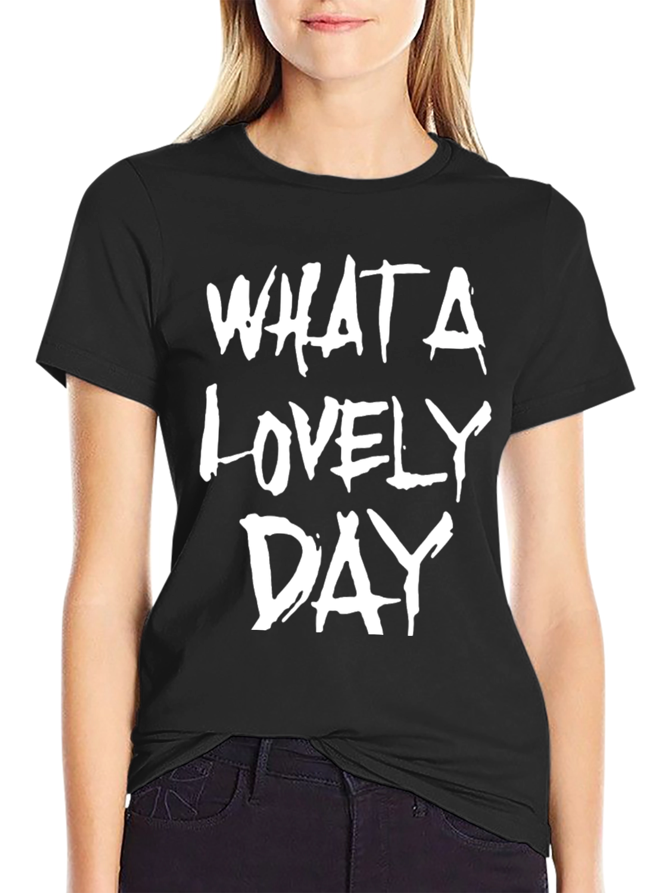 Black What A Lovely Day Graphic Tee - Black Cotton T-Shirt view 2