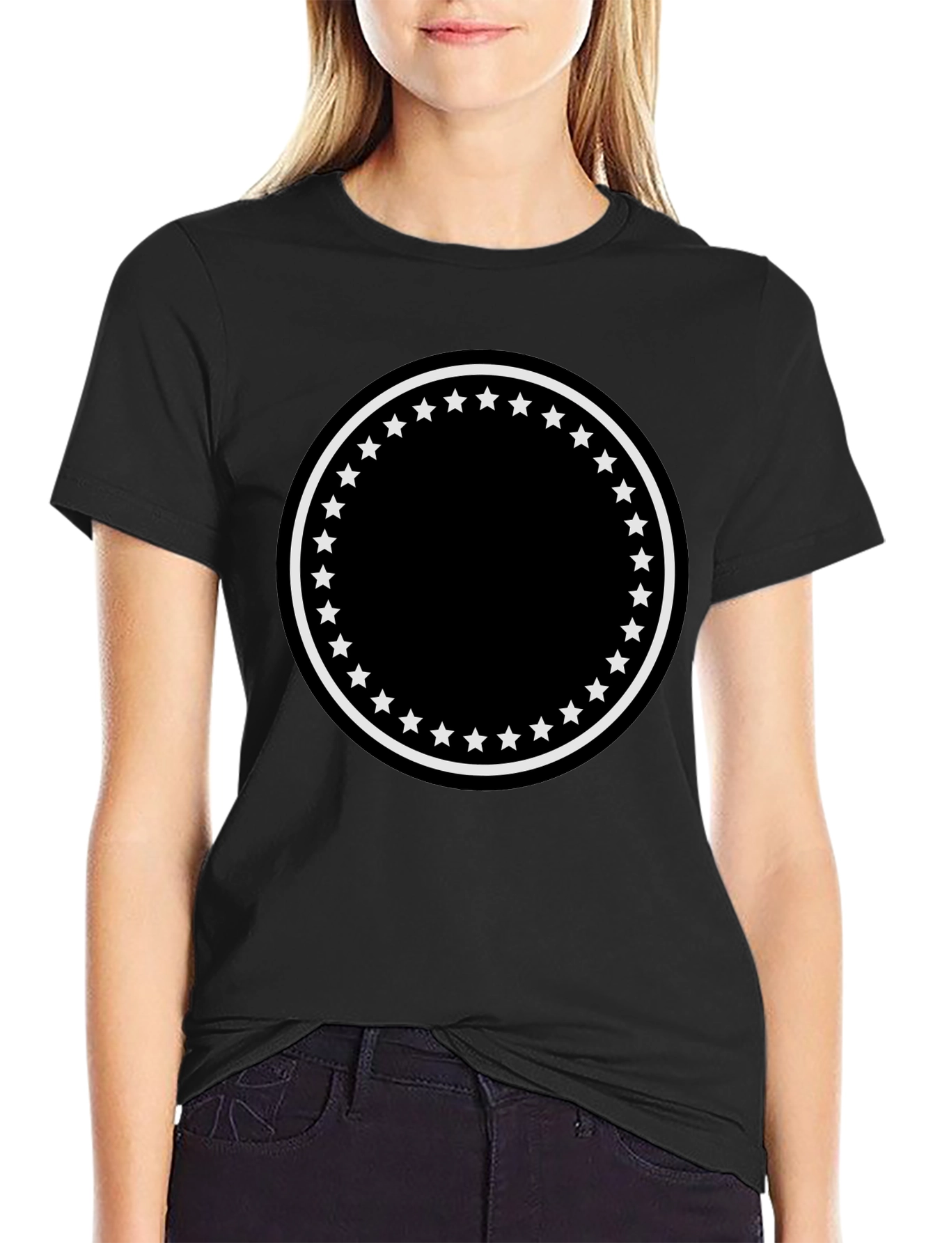 Black Men's Black T-Shirt with Star Circle Design view 2
