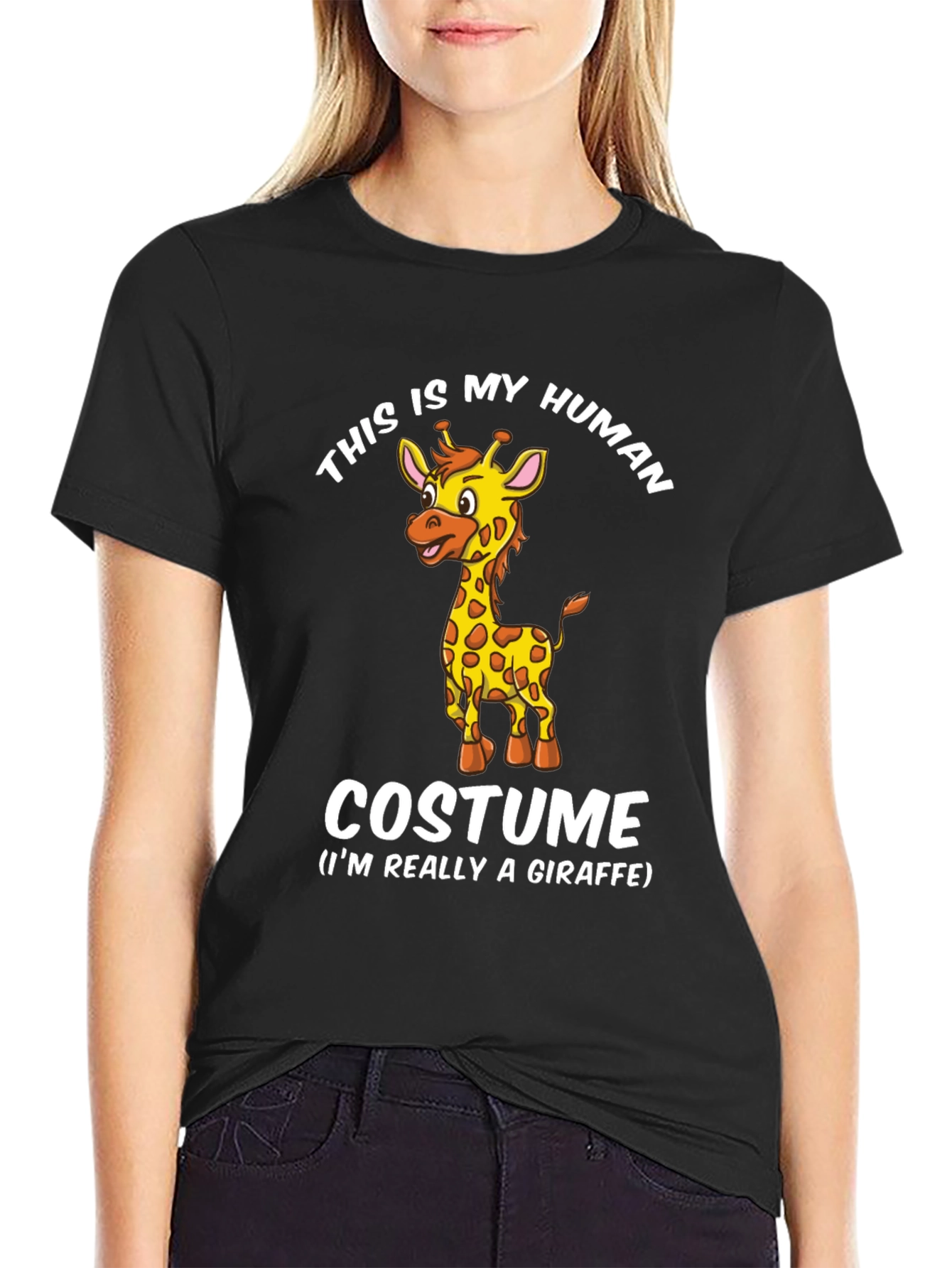 Black Giraffe Costume T-Shirt - Funny Animal Tee view 2