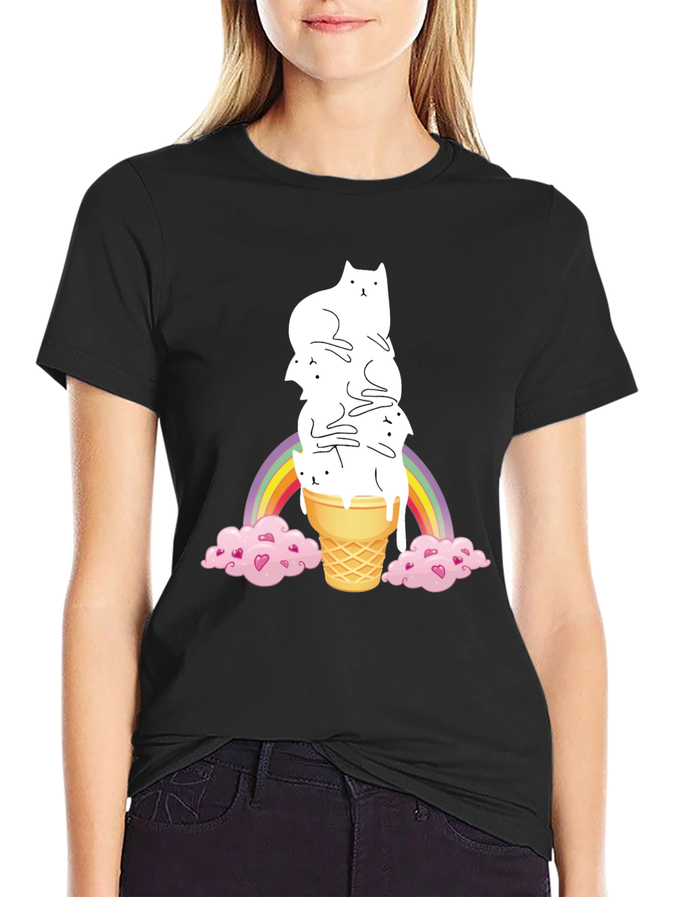 Black Cat Ice Cream Rainbow Graphic Tee view 2