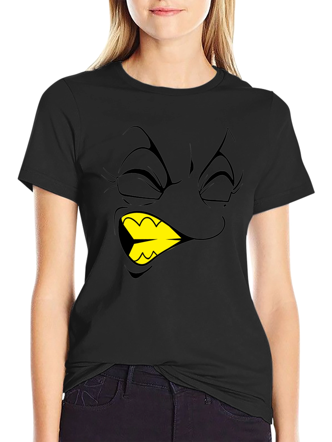 Black Cartoon Face Graphic T-Shirt - Black view 2