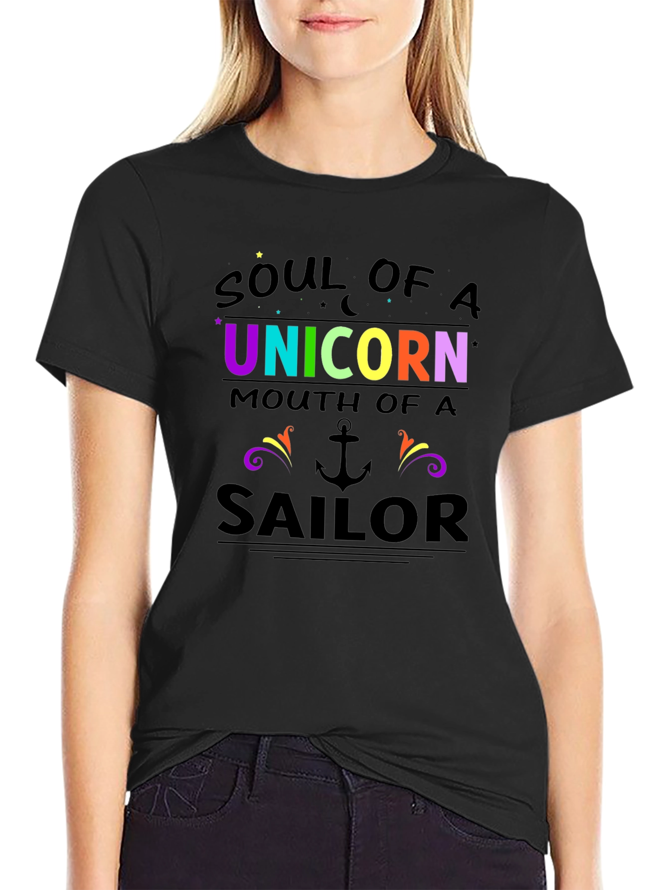 Black Soul of a Unicorn Sailor Graphic Tee view 2