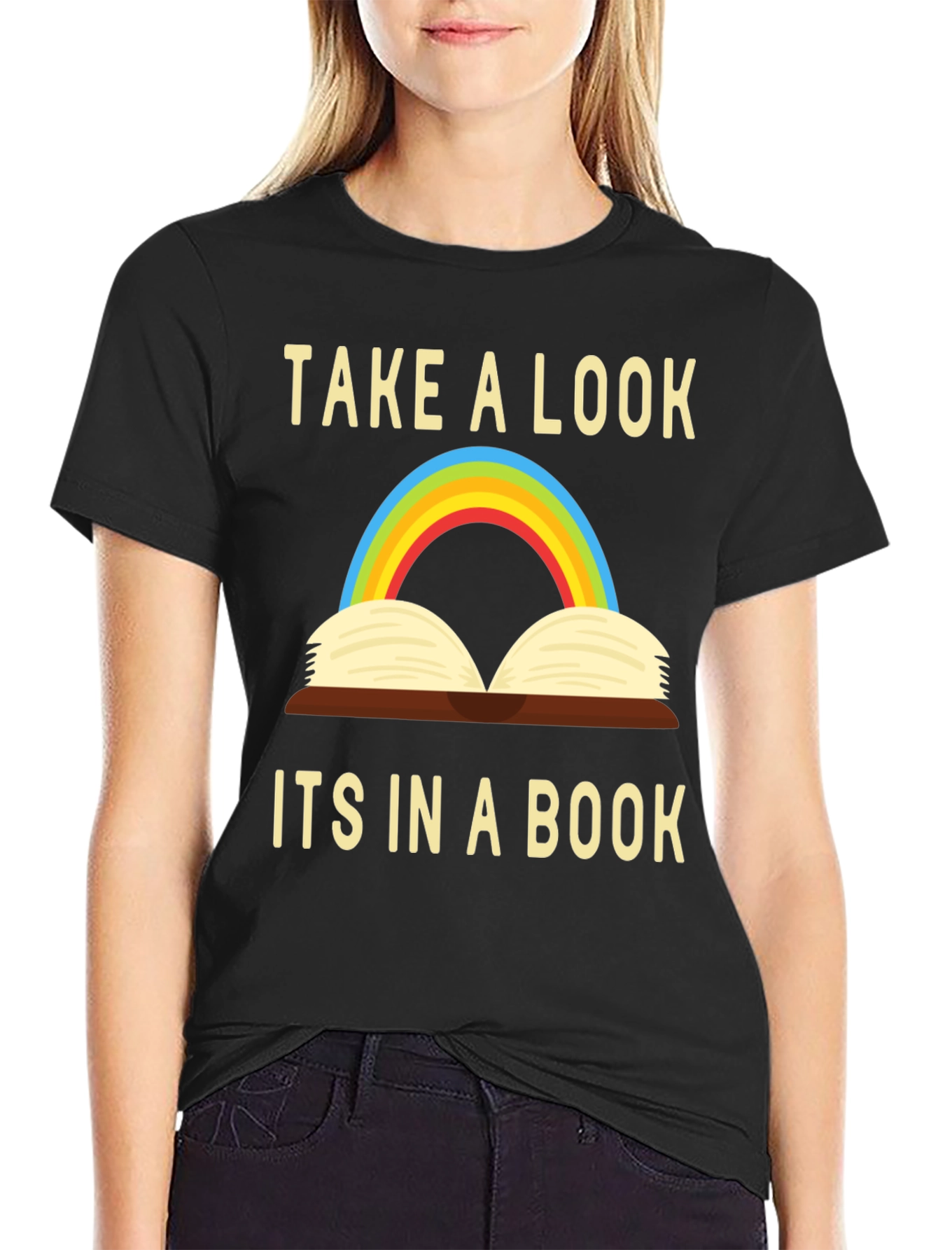Black Take a Look - It's in a Book T-Shirt view 2