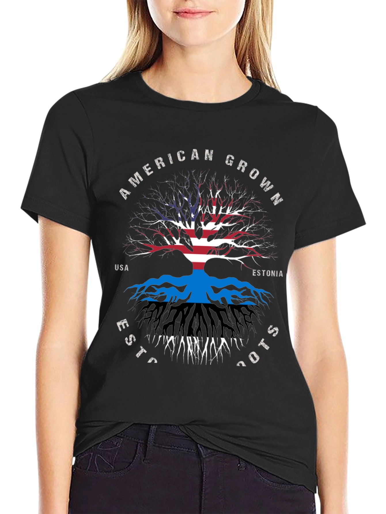 Black American Grown Estonia Roots Graphic Tee view 2