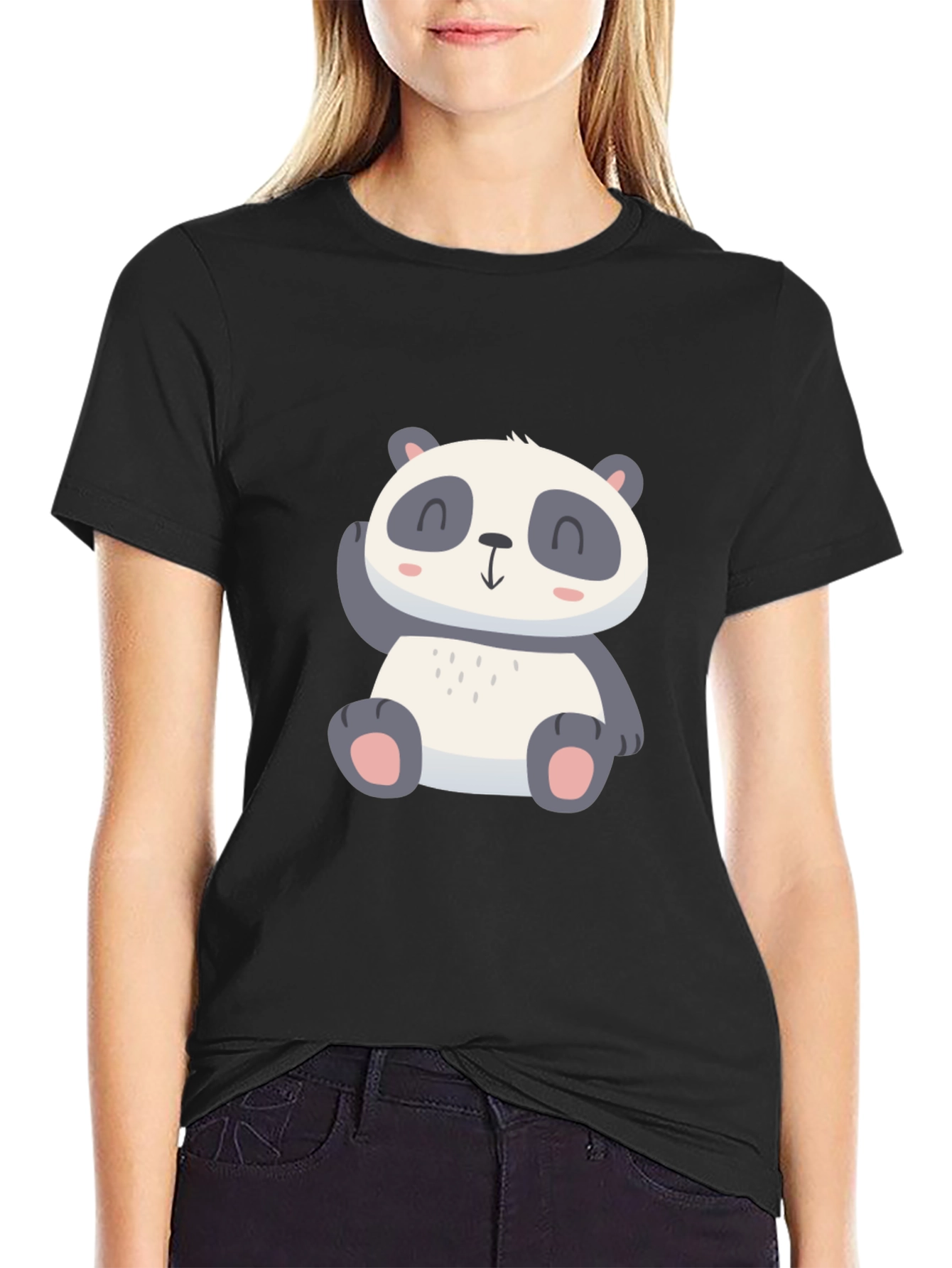 Black Cute Panda Graphic Tee - Soft Cotton Blend view 2