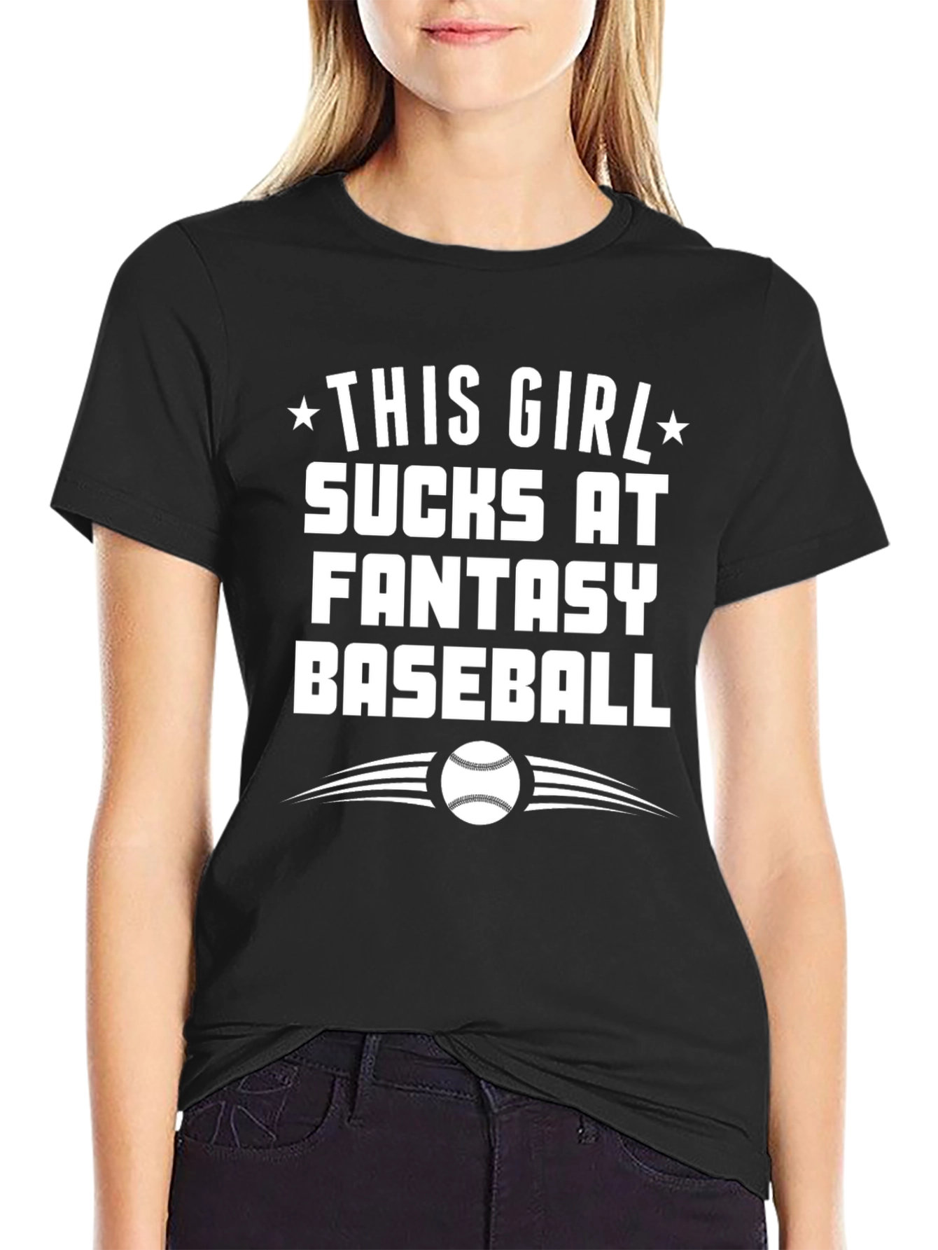 Black Funny Fantasy Baseball T-Shirt - Sucks at Baseball view 2
