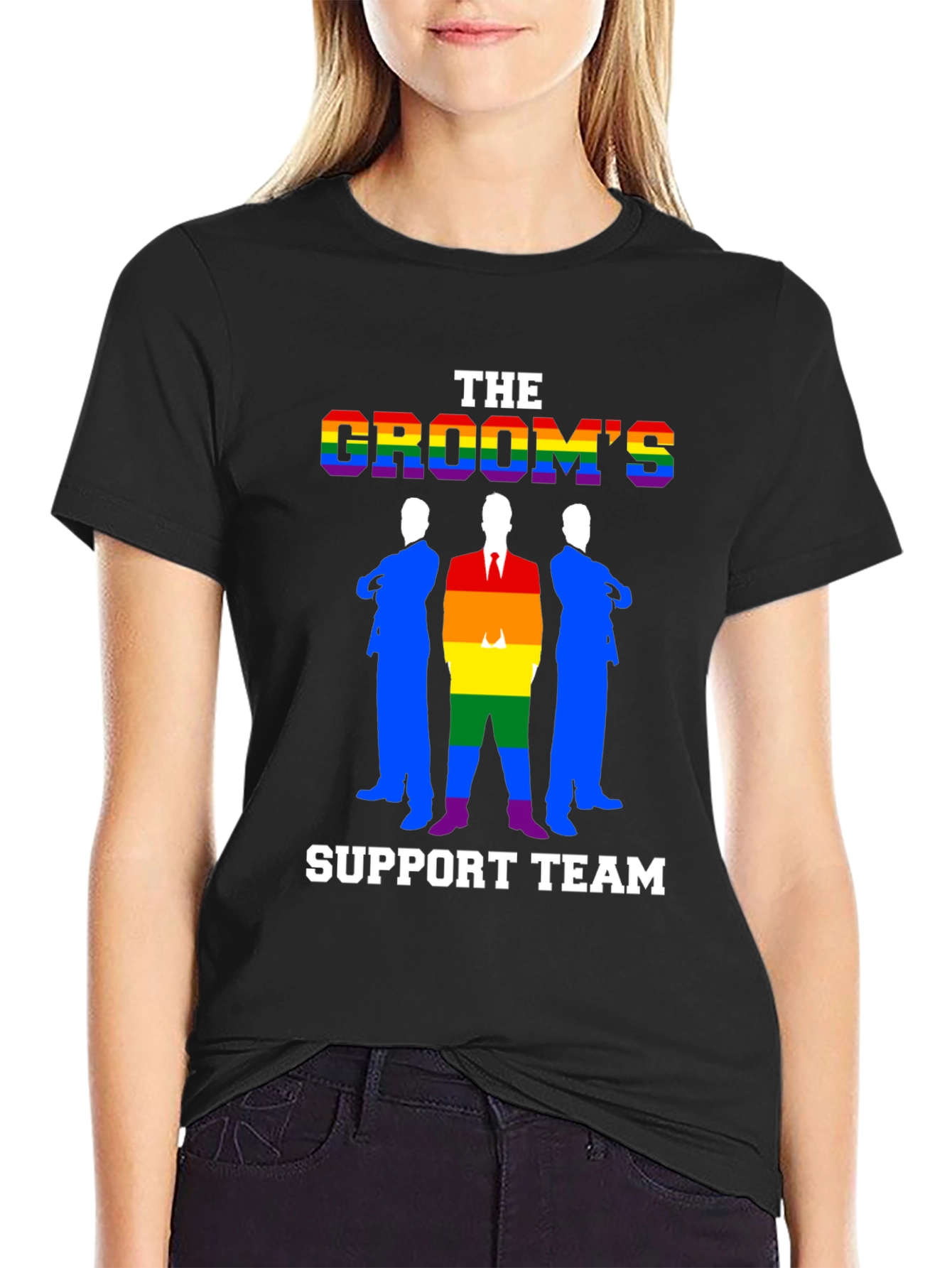 Black Groom's Support Team T-Shirt - LGBTQ+ Pride Wedding Tee view 2