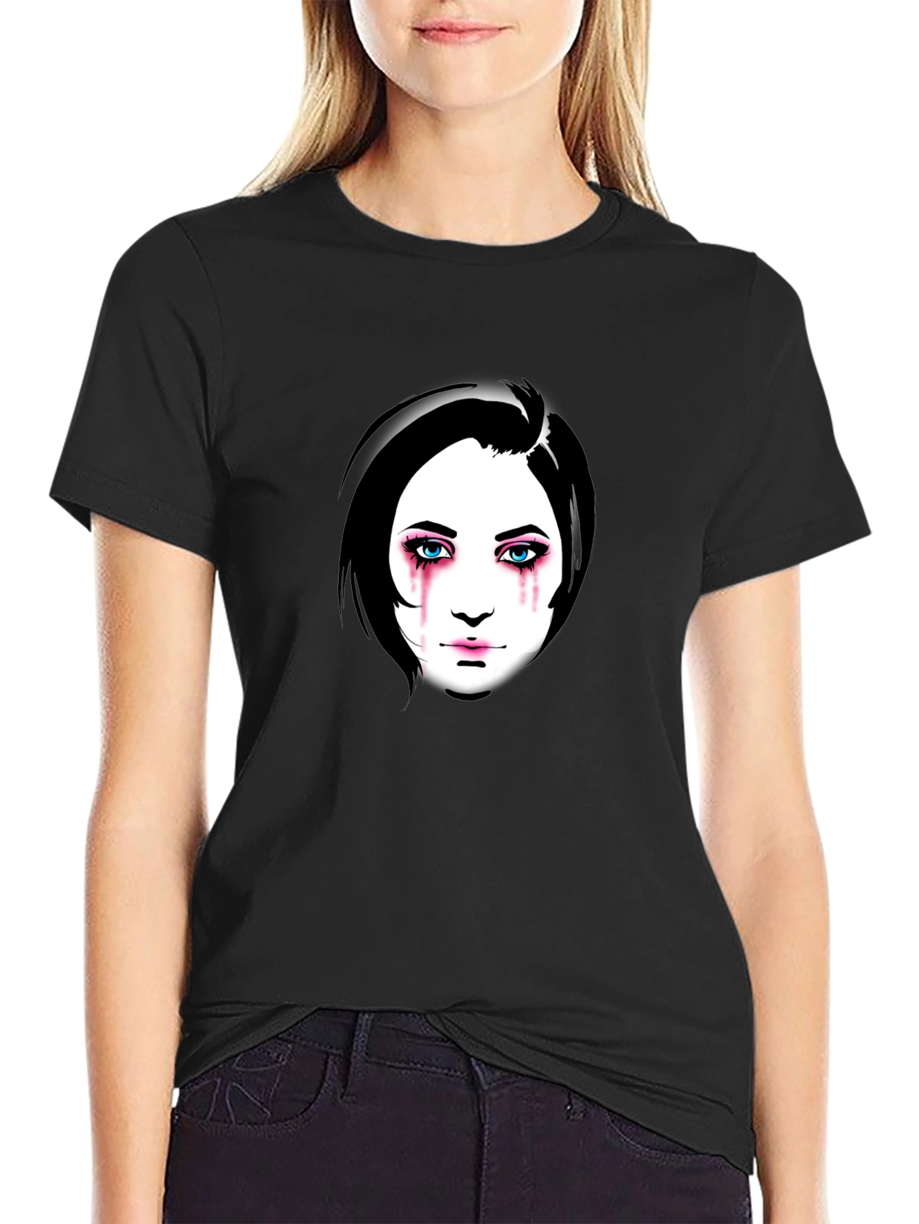 Black Emotional Portrait Graphic Black T-Shirt view 2