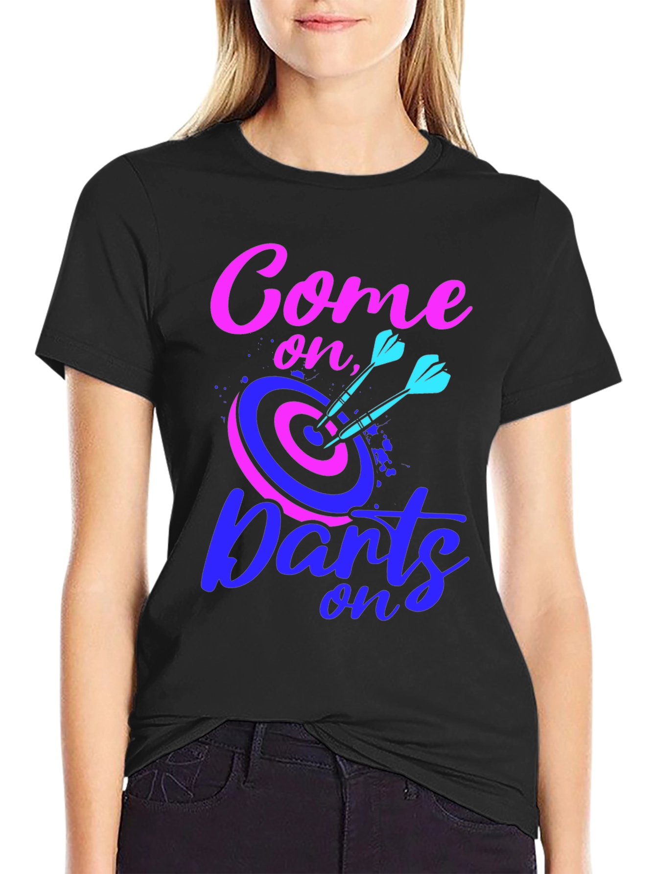 Black Come On Darts Graphic T-Shirt view 2