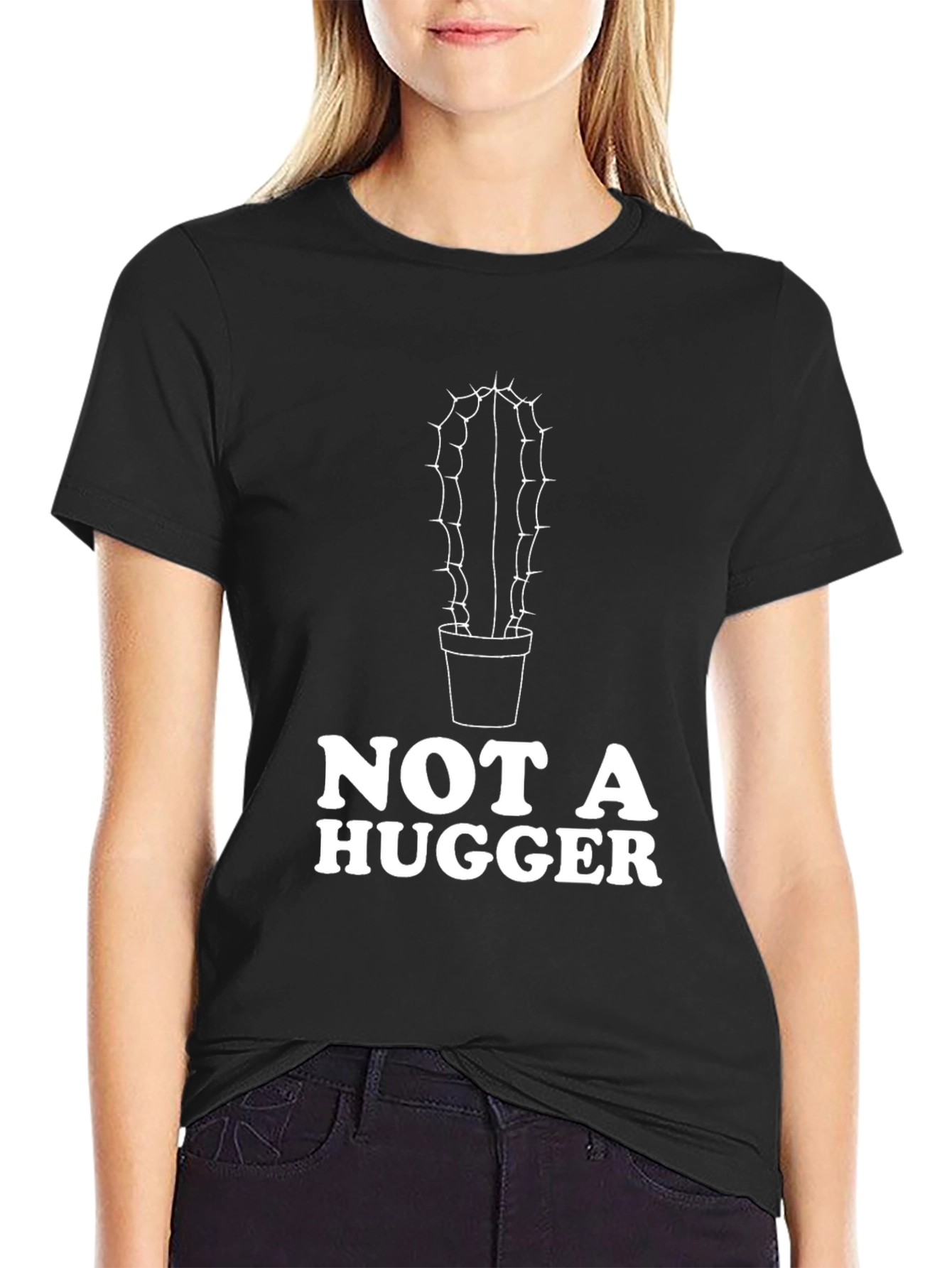 Black Not A Hugger Graphic Tee - Cactus Humor Shirt view 2