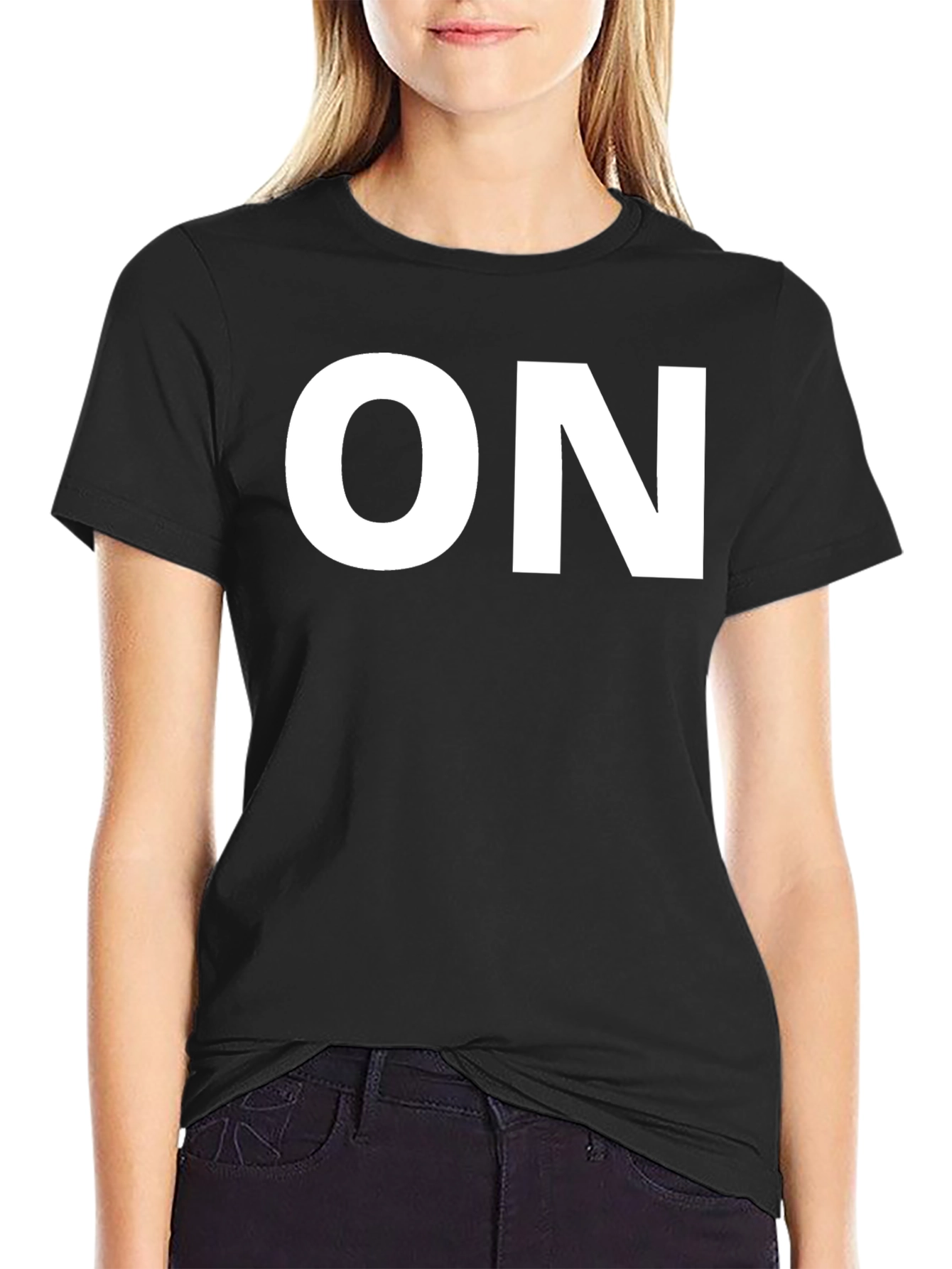 Black Bold "ON" Graphic Black T-Shirt view 2