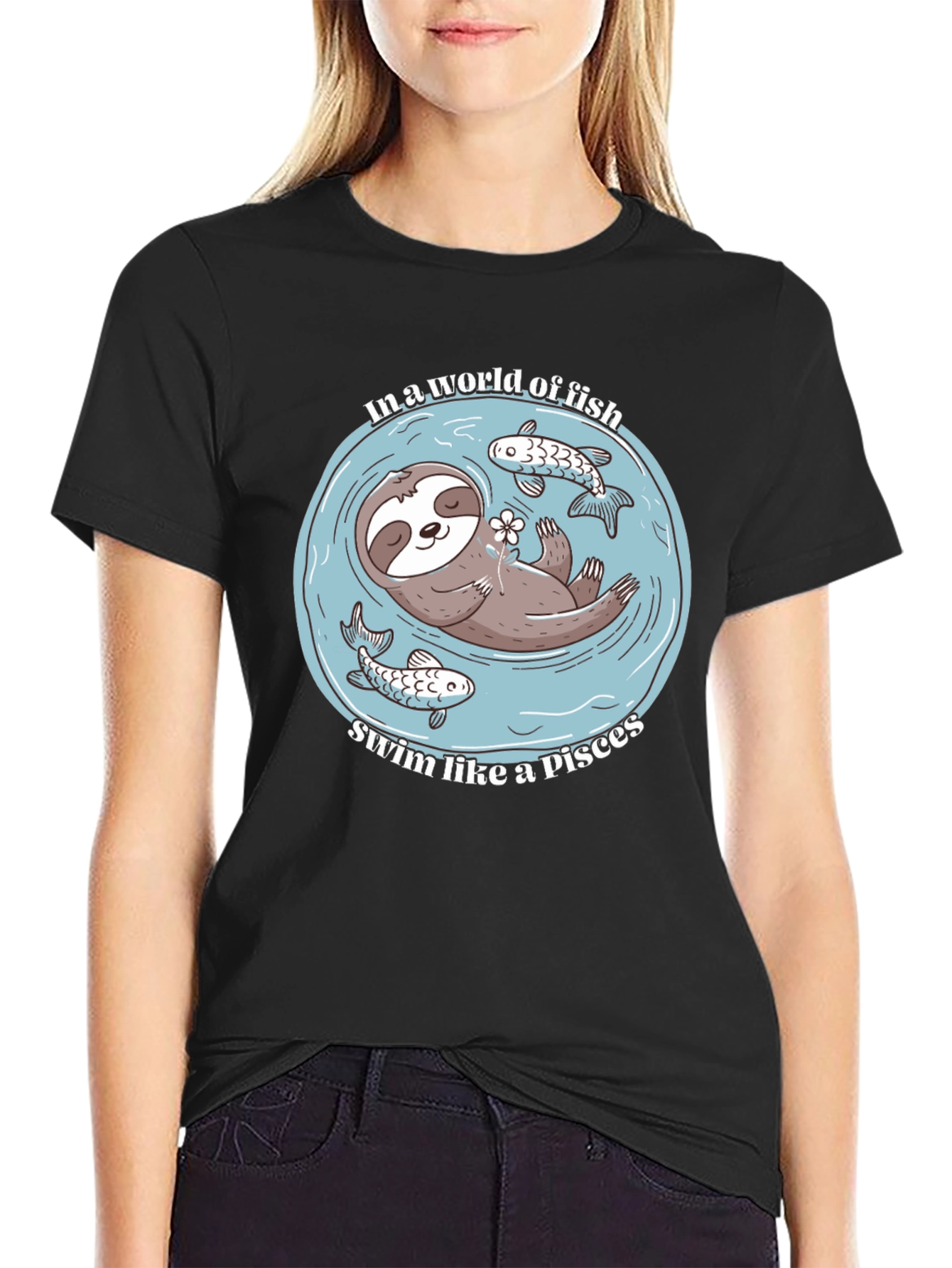 Black Sloth Pisces T-Shirt - In a World of Fish view 2