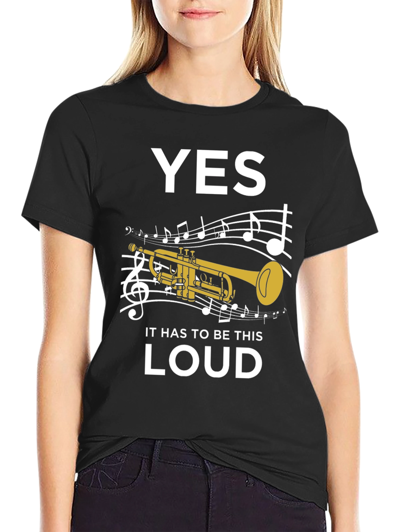 Black Funny Trumpet Musician Loud Music T-Shirt view 2