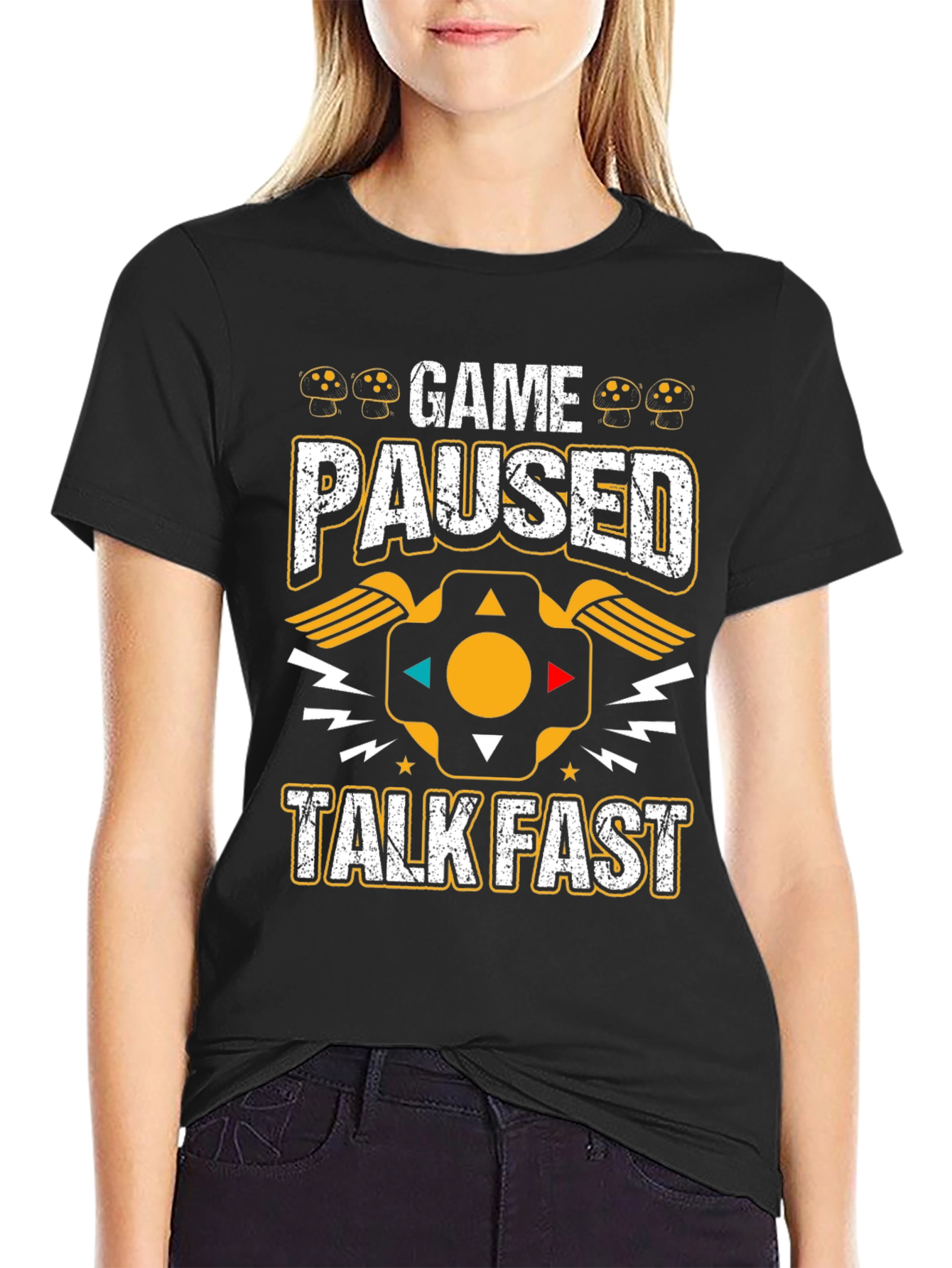 Black Game Paused Talk Fast T-Shirt view 2