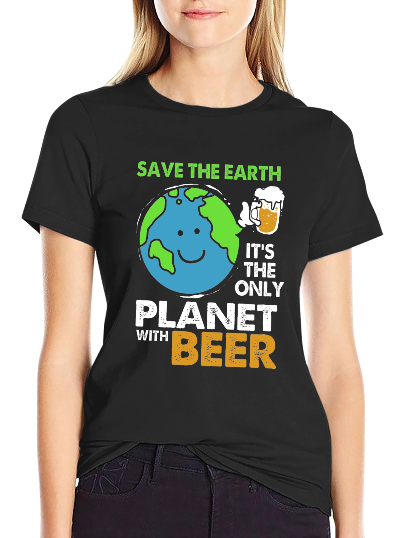 Black Save The Earth Planet Beer T-Shirt view 2