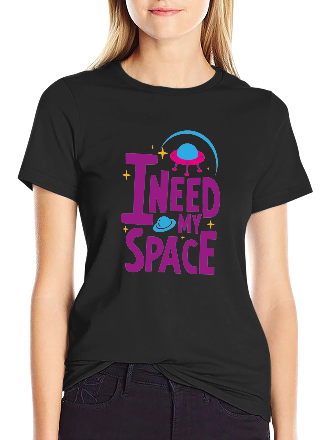 Black I Need My Space T-Shirt Alien UFO Design view 2