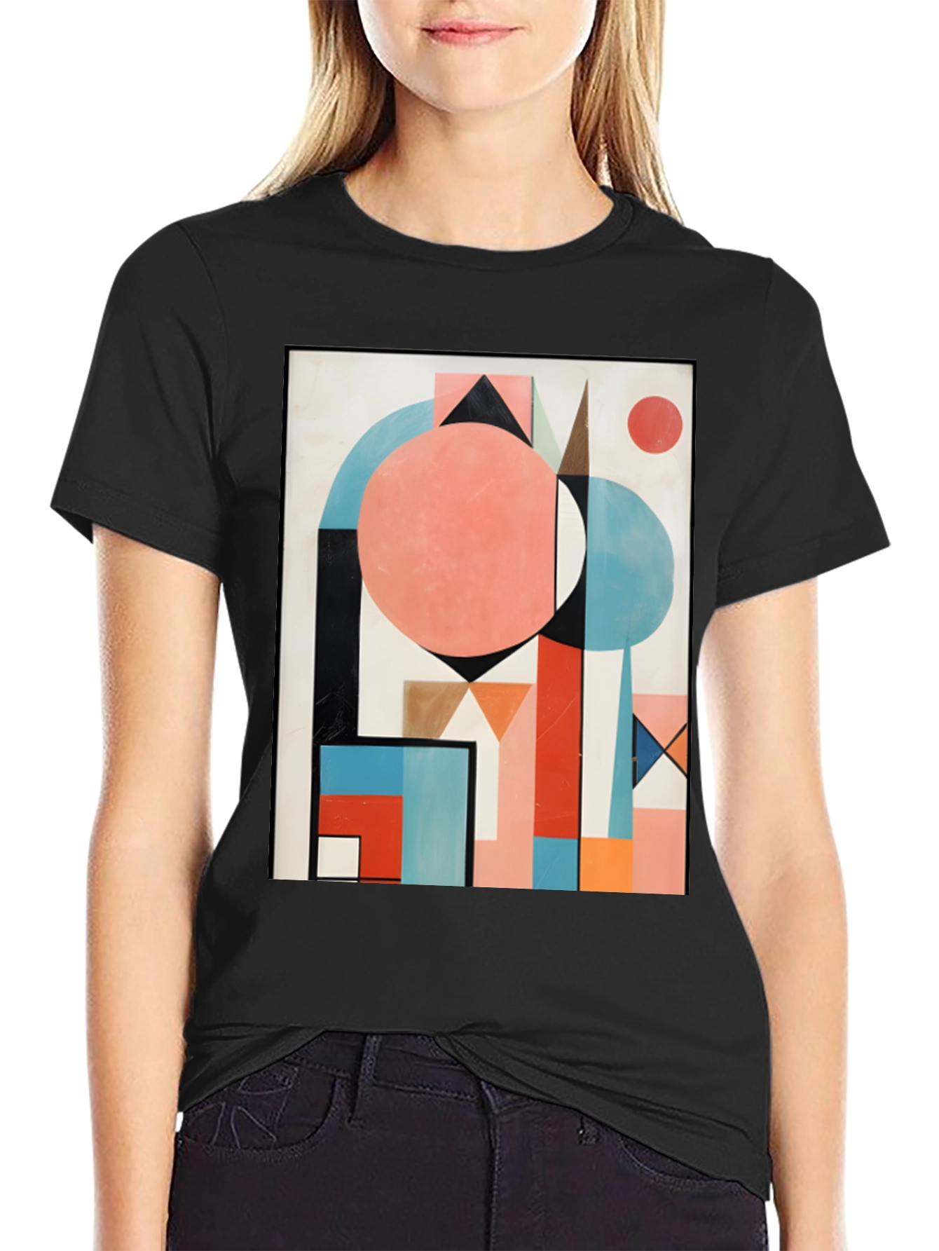 Black Abstract Geometric Art T-Shirt - Modern Graphic Tee view 2