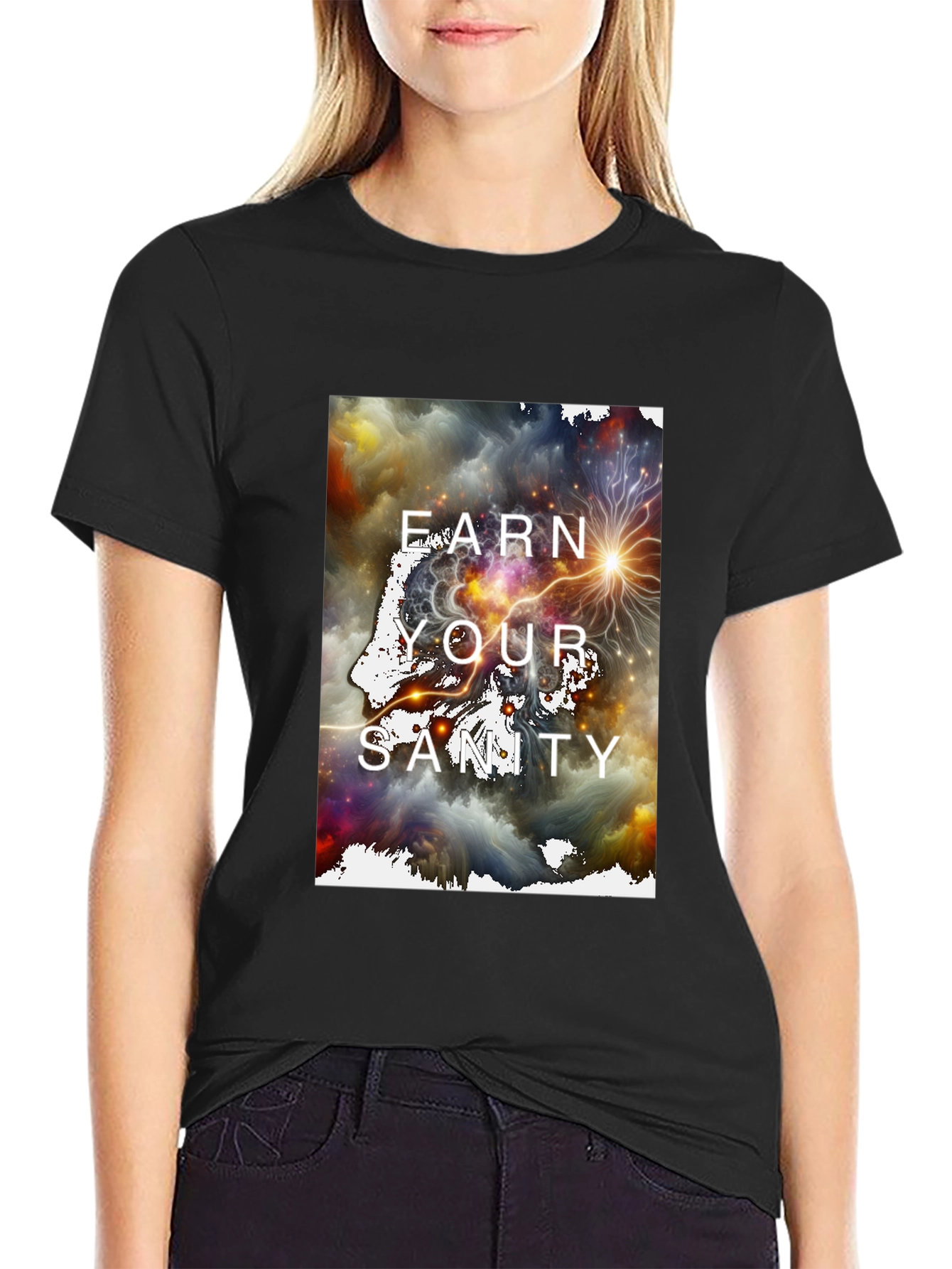 Black Earn Your Sanity Graphic T-Shirt view 2