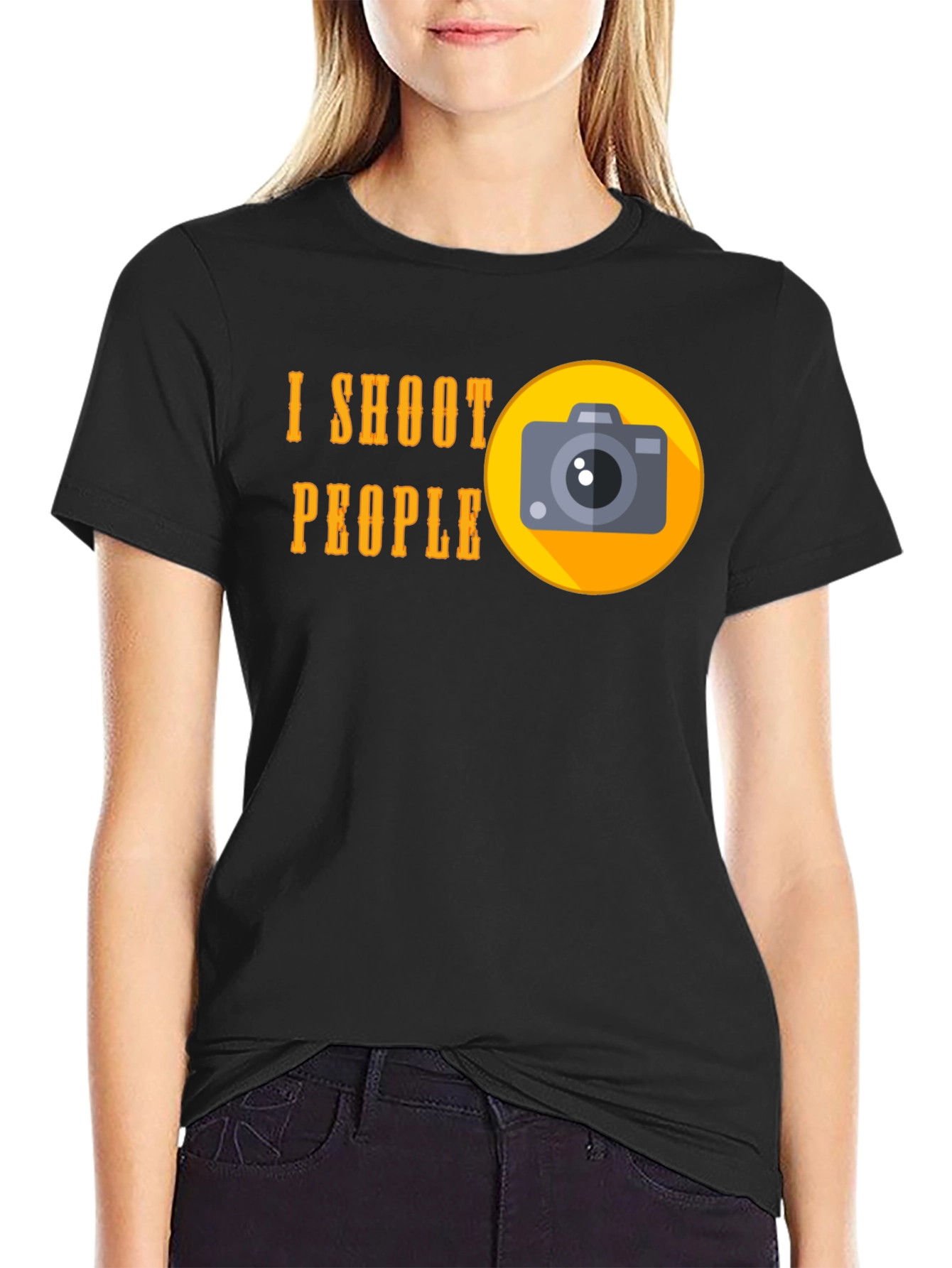 Black I Shoot People T-Shirt - Funny Photographer Tee view 2